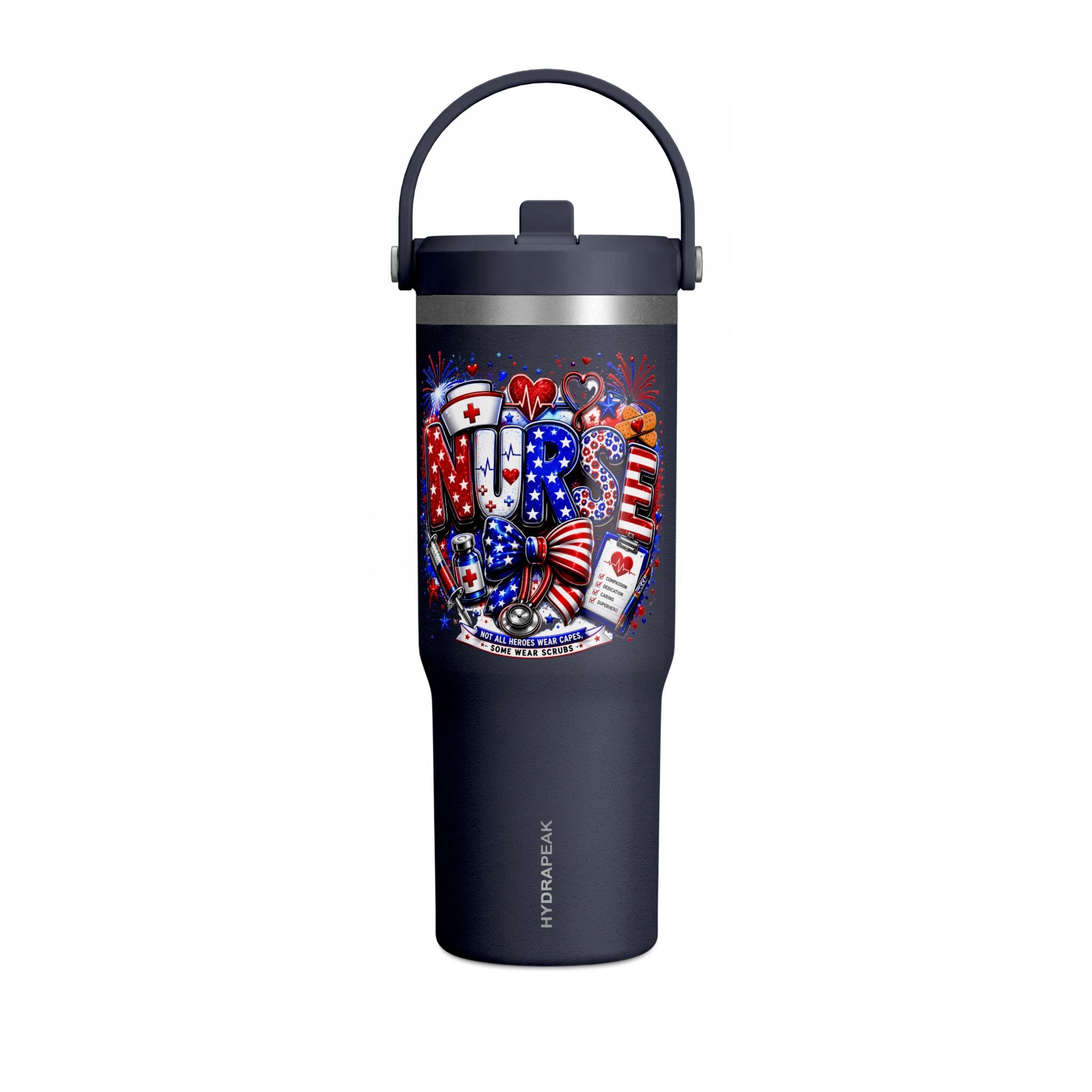 32oz Nomad Tumbler — Patriotic Nurse Design (Red White Blue)