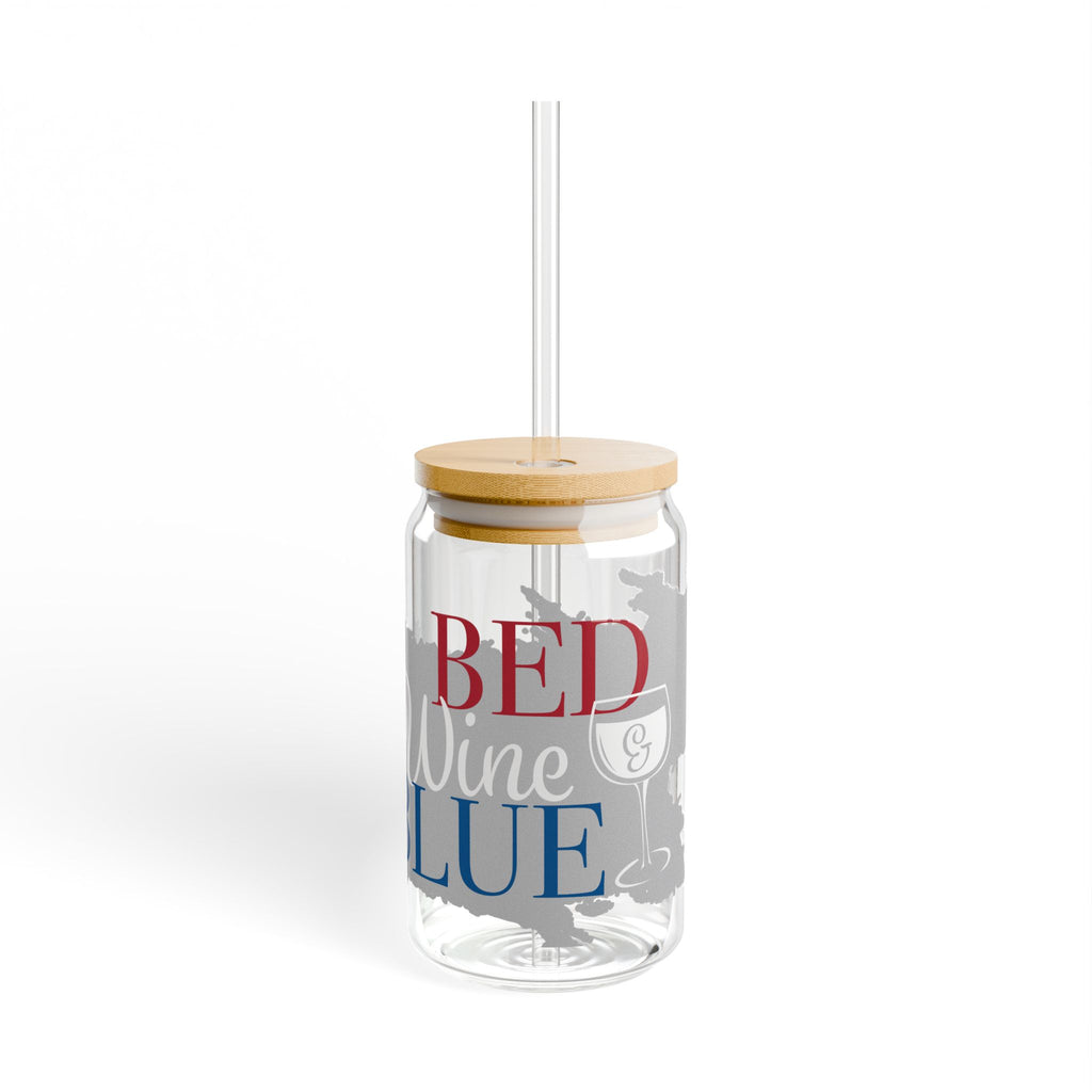 Bed, Wine & Blue 16oz Sipper Glass — Patriotic Red White Blue Drink Jar with Straw