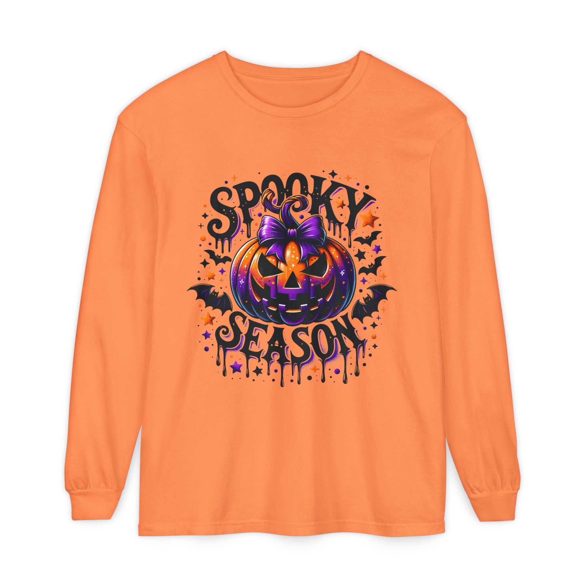 Spooky Season Long Sleeve Tee — Purple Jack-O'-Lantern Halloween Shirt