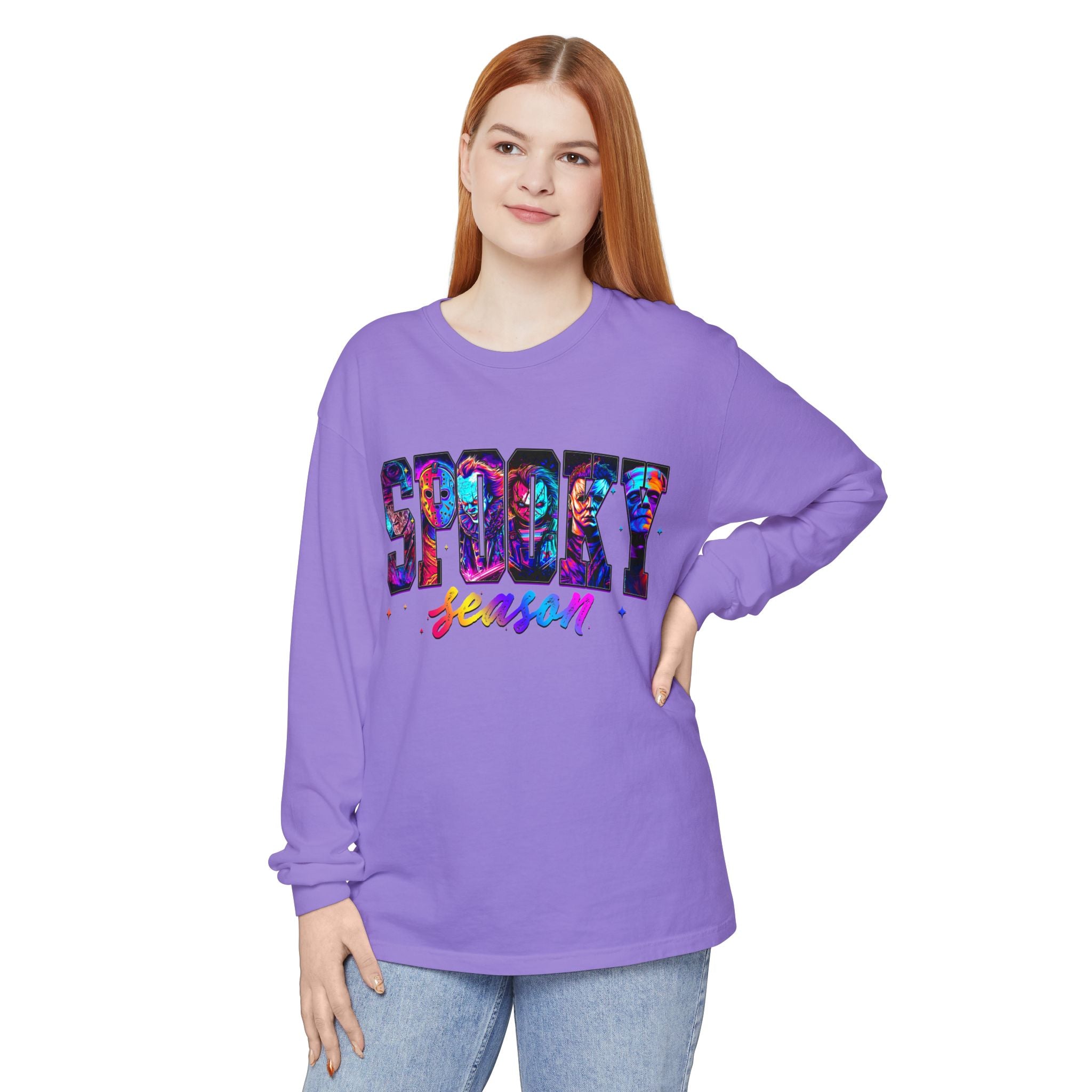 Spooky Season Long Sleeve Tee — Colorful Halloween Graphic
