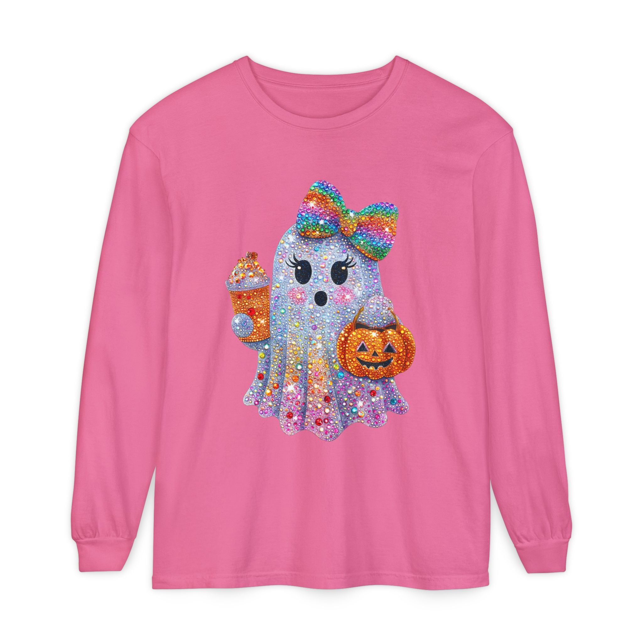 Sparkle Ghost Long Sleeve Tee — Cute Halloween Pumpkin & Candy Design