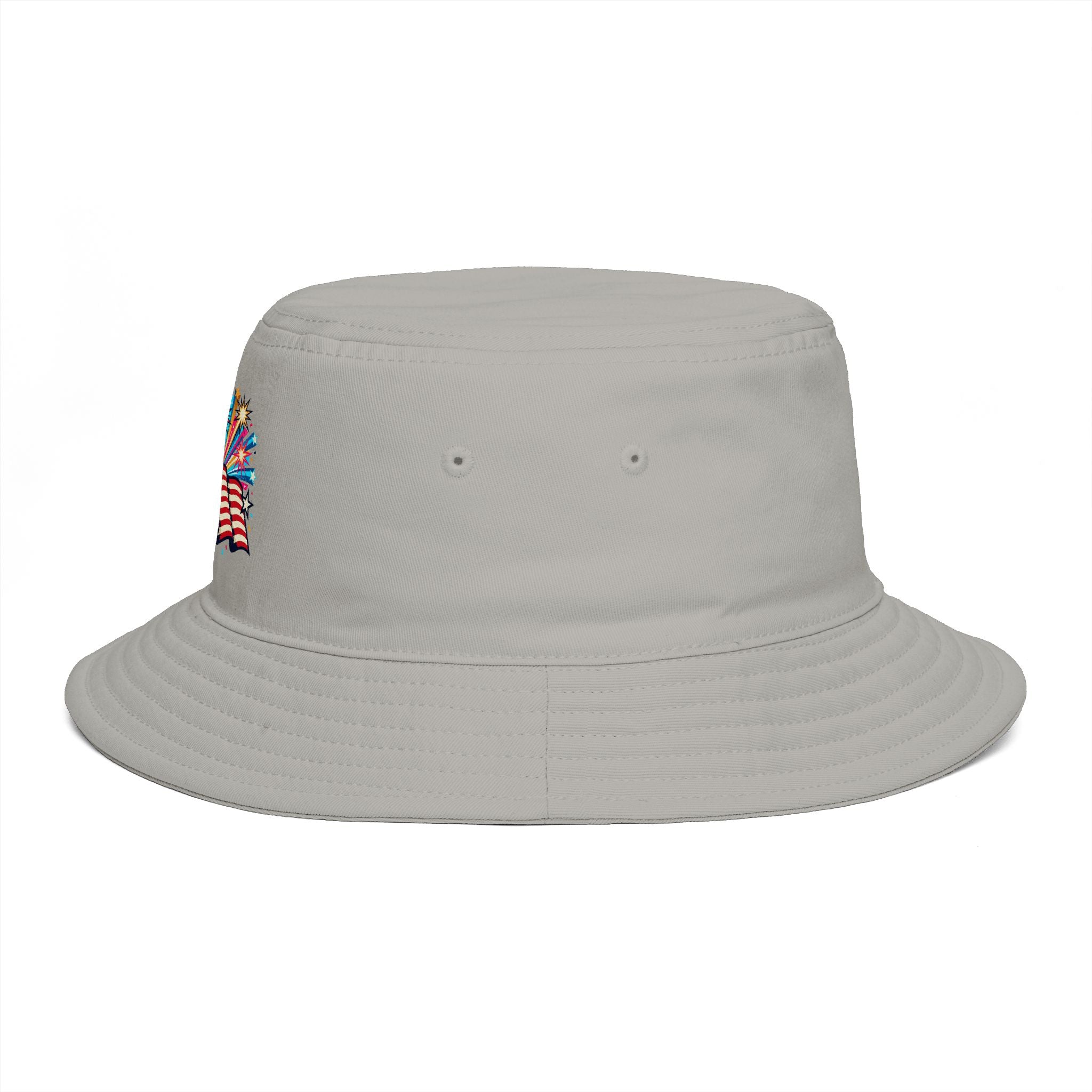 Patriotic Fireworks American Flag Bucket Hat — 4th of July USA Celebration Hat
