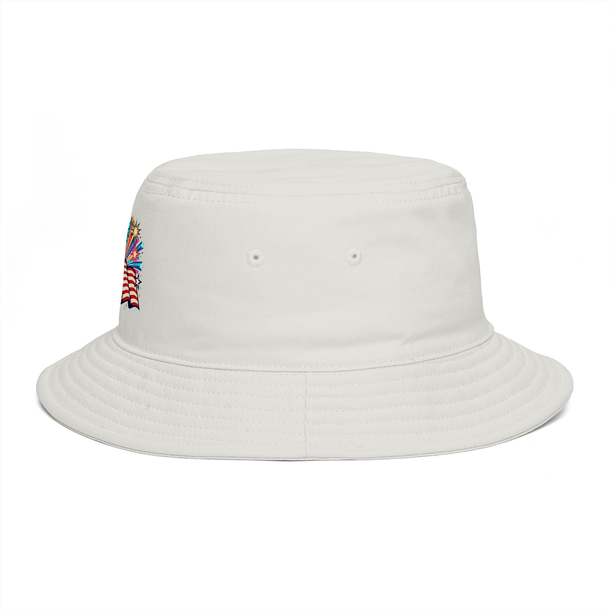 Patriotic Fireworks American Flag Bucket Hat — 4th of July USA Celebration Hat
