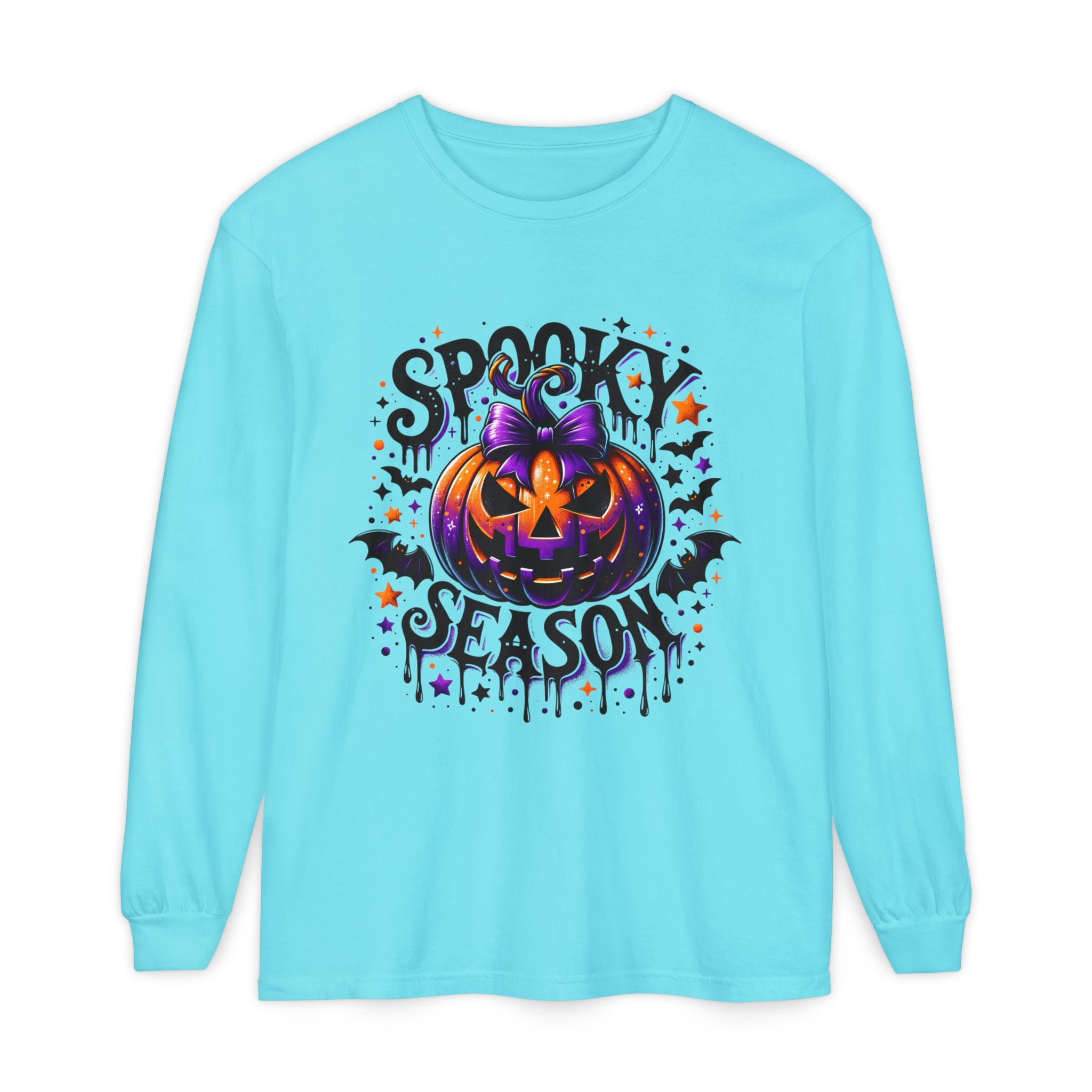 Spooky Season Long Sleeve Tee — Purple Jack-O'-Lantern Halloween Shirt