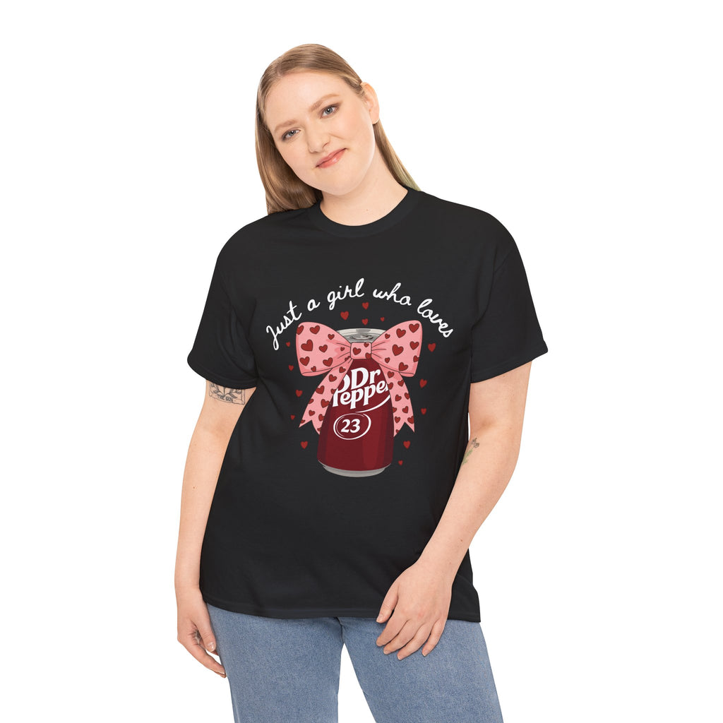 Dr Pepper 23 Tee — "Just a Girl Who Loves" Cute Soda Bow T-Shirt