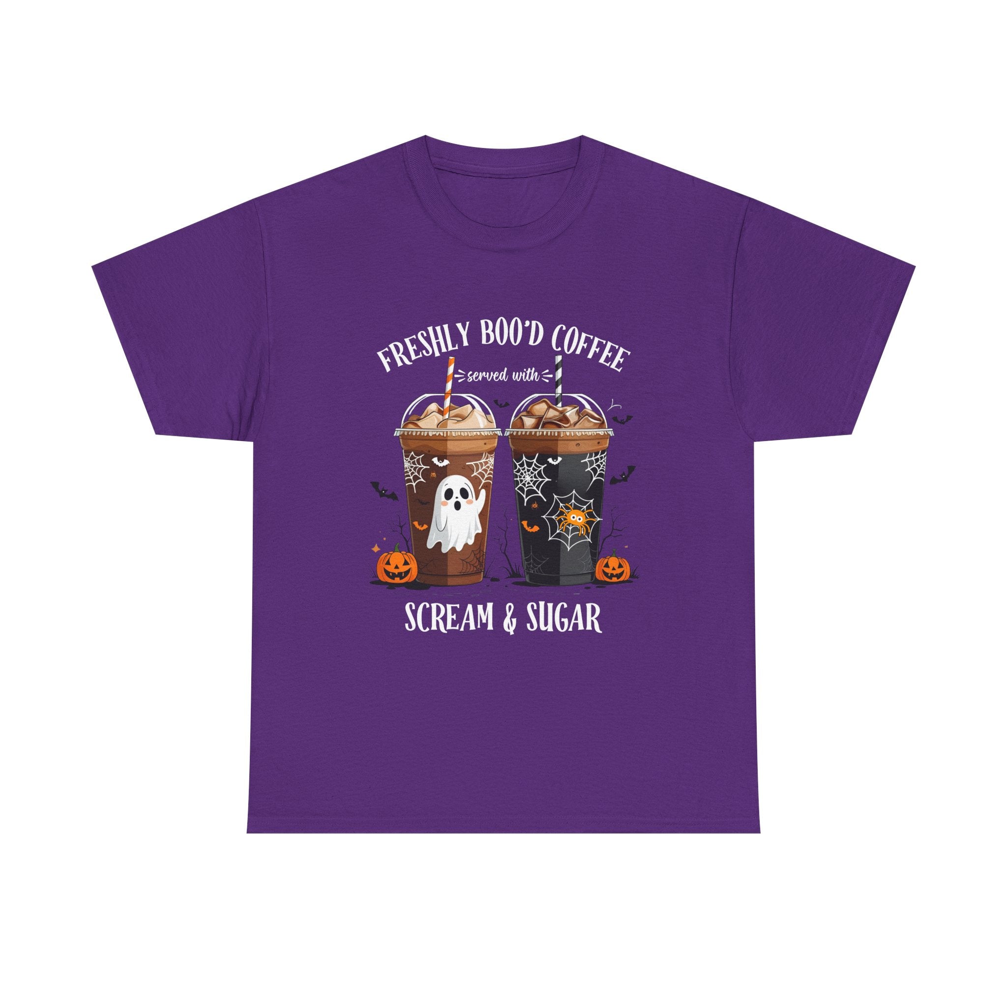 Halloween Coffee T‑Shirt - "Freshly Boo’d Coffee: Scream & Sugar" Funny Spooky Pumpkin Ghost Tee