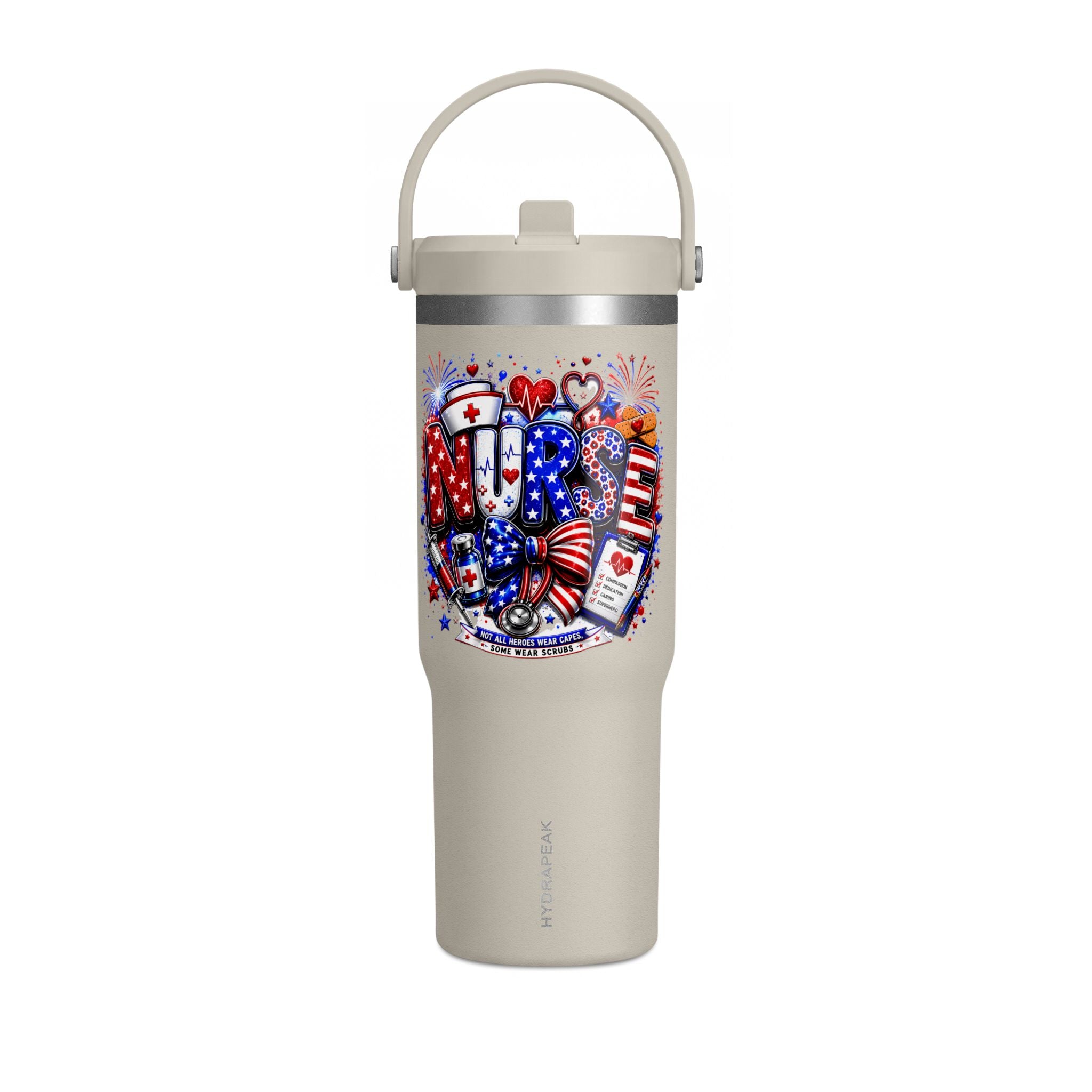 32oz Nomad Tumbler — Patriotic Nurse Design (Red White Blue)