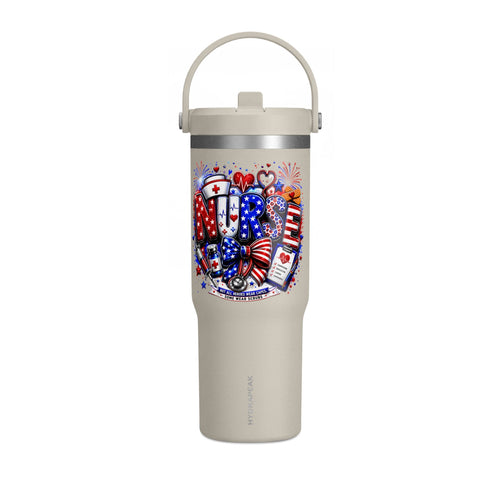 32oz Nomad Tumbler — Patriotic Nurse Design (Red White Blue)