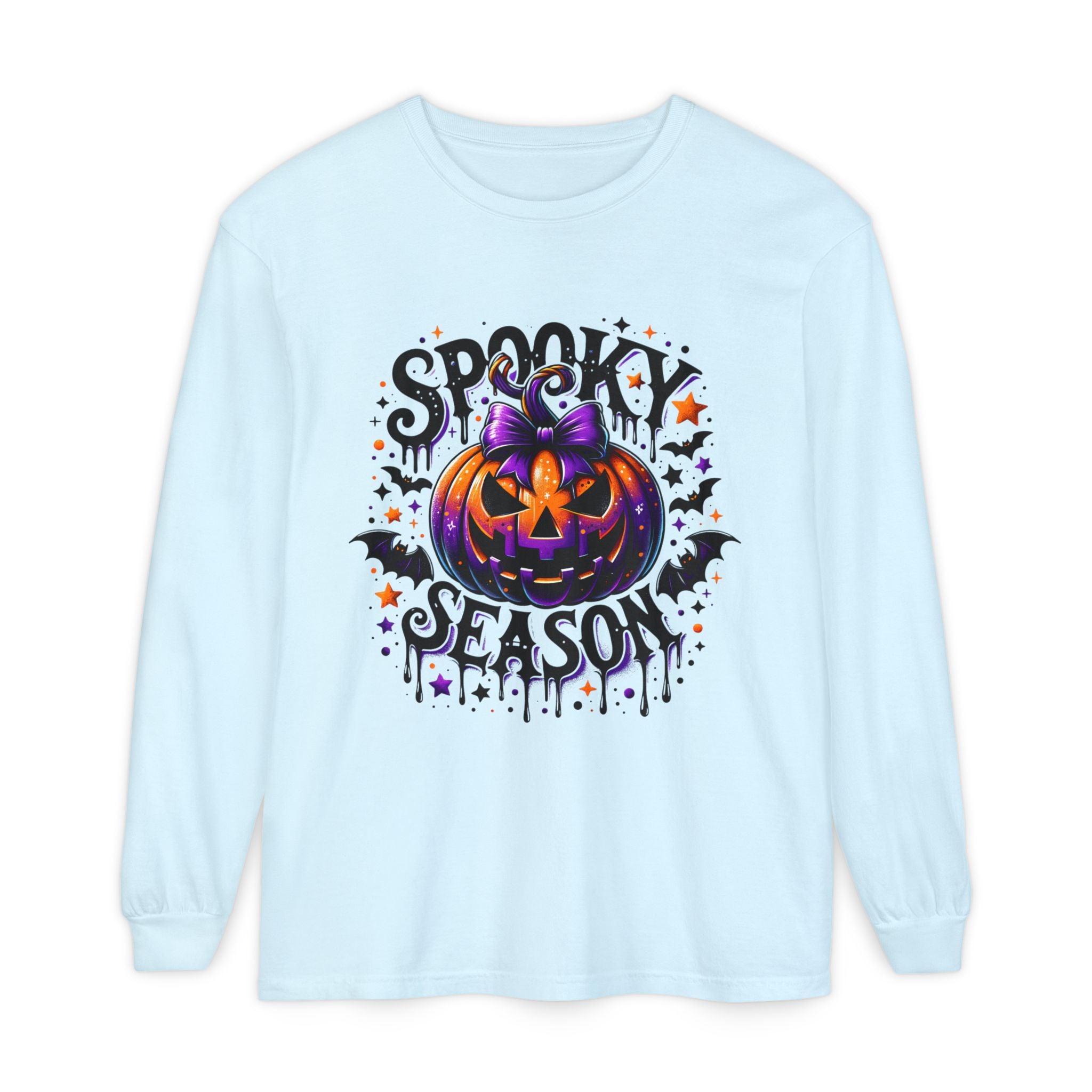 Spooky Season Long Sleeve Tee — Purple Jack-O'-Lantern Halloween Shirt