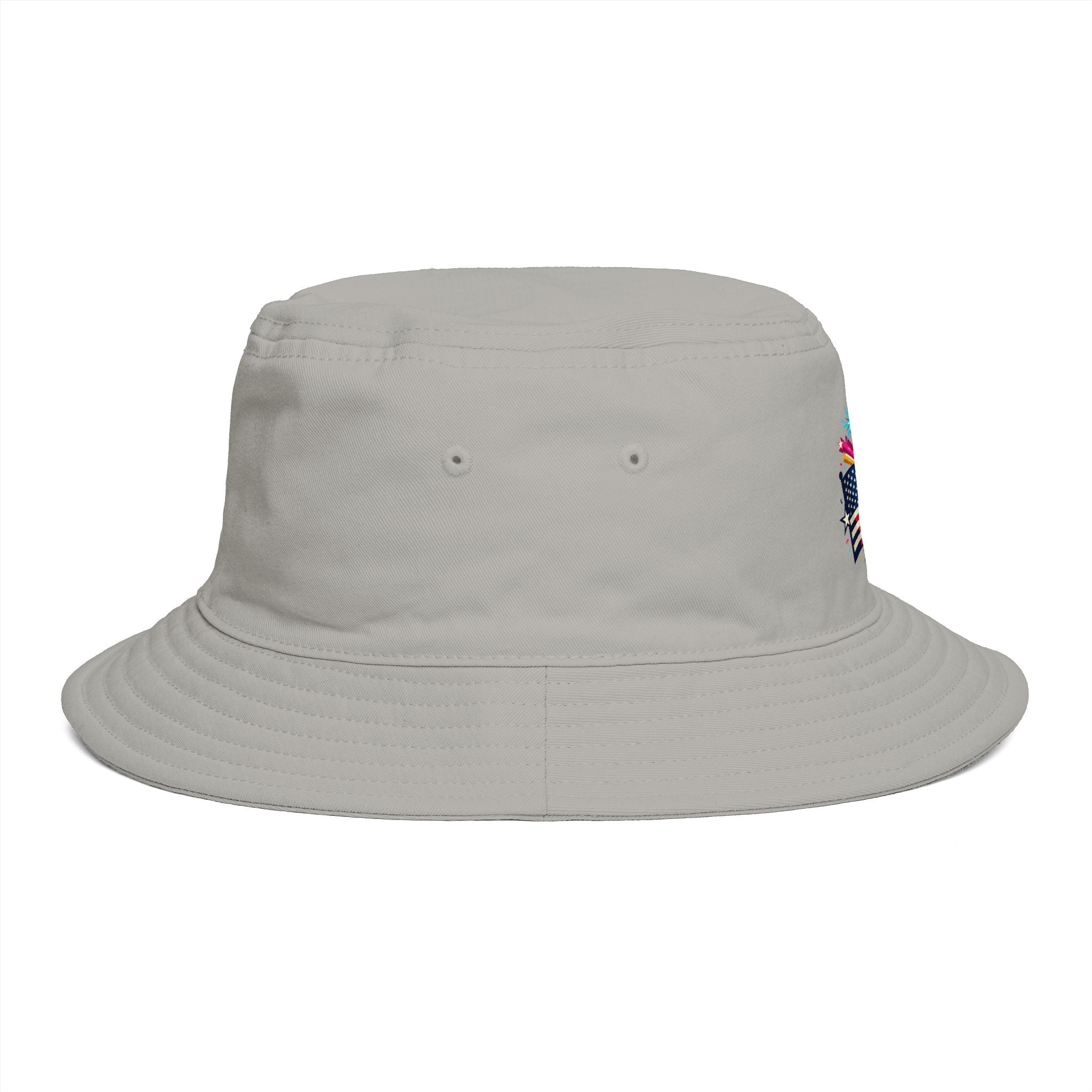 Patriotic Fireworks American Flag Bucket Hat — 4th of July USA Celebration Hat
