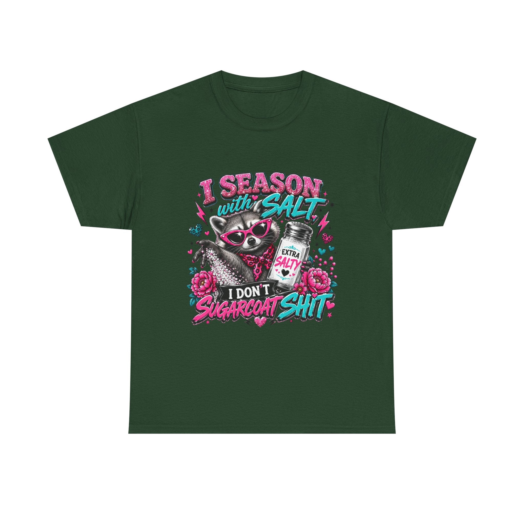 Salt-Sassy Raccoon T-Shirt — "I Season With Salt, I Don't Sugarcoat Sh!t" Graphic Tee