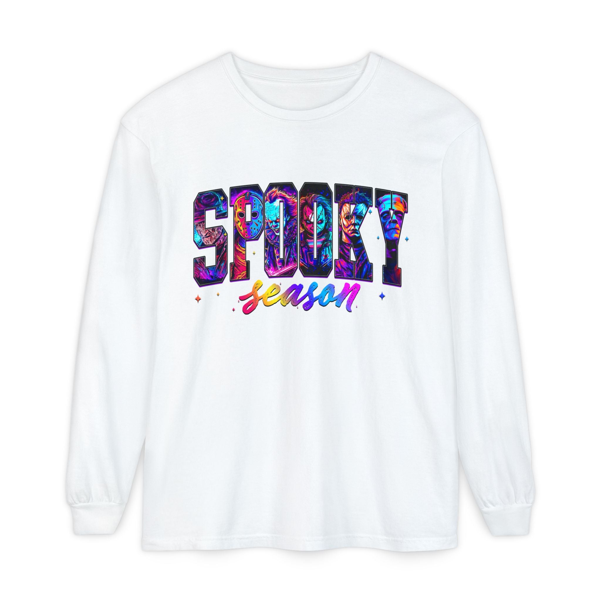 Spooky Season Long Sleeve Tee — Colorful Halloween Graphic