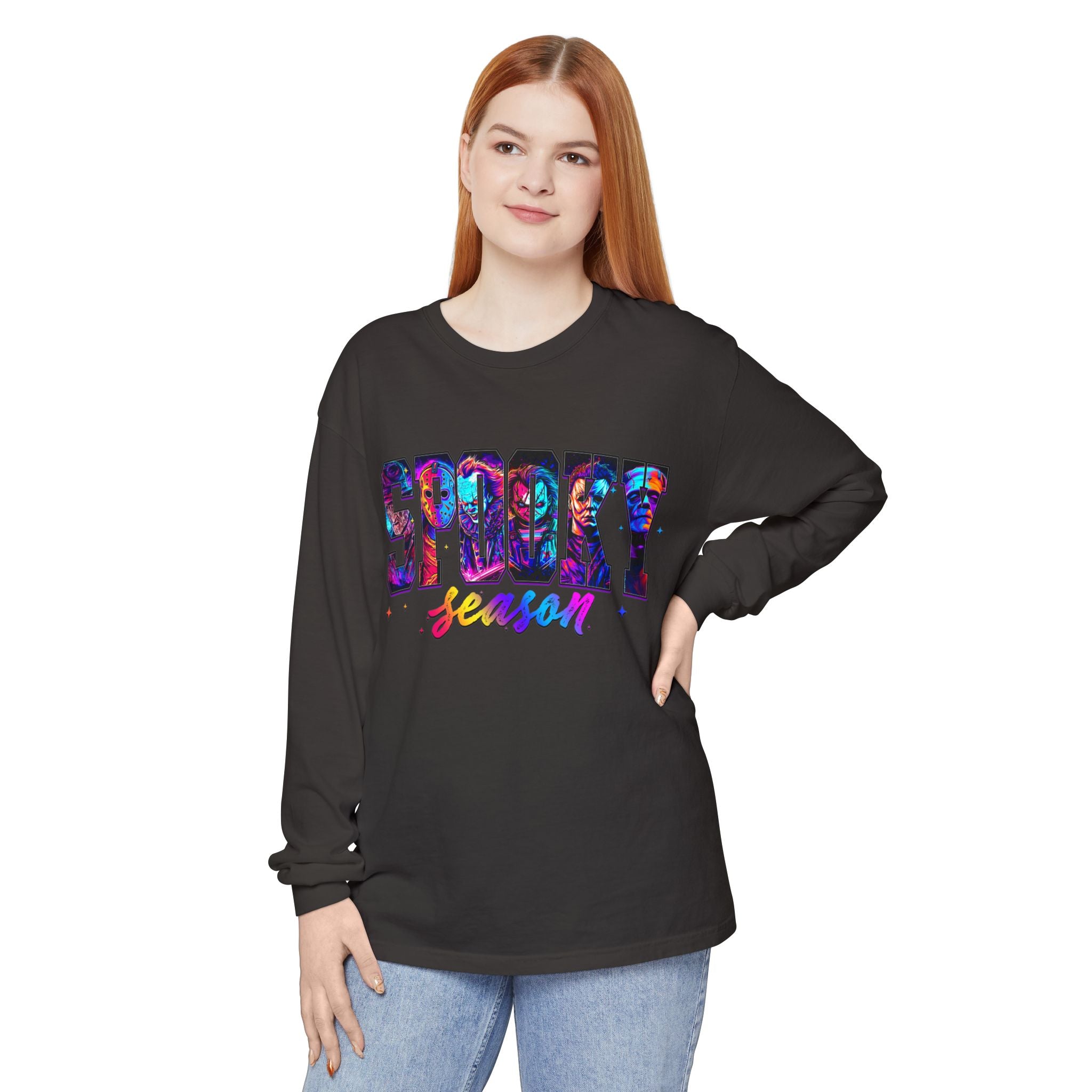 Spooky Season Long Sleeve Tee — Colorful Halloween Graphic