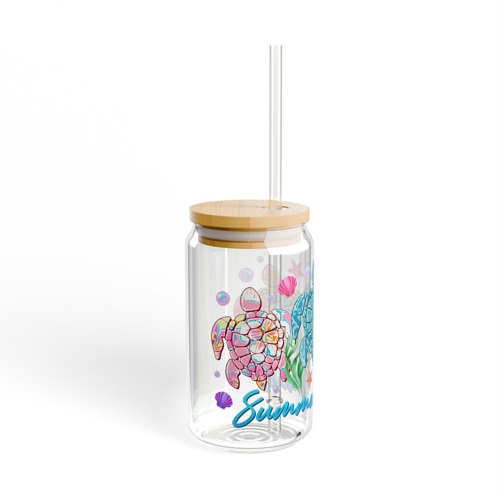 Sea Turtle Sipper Glass - 16oz Summer Vibes Drink Tumbler