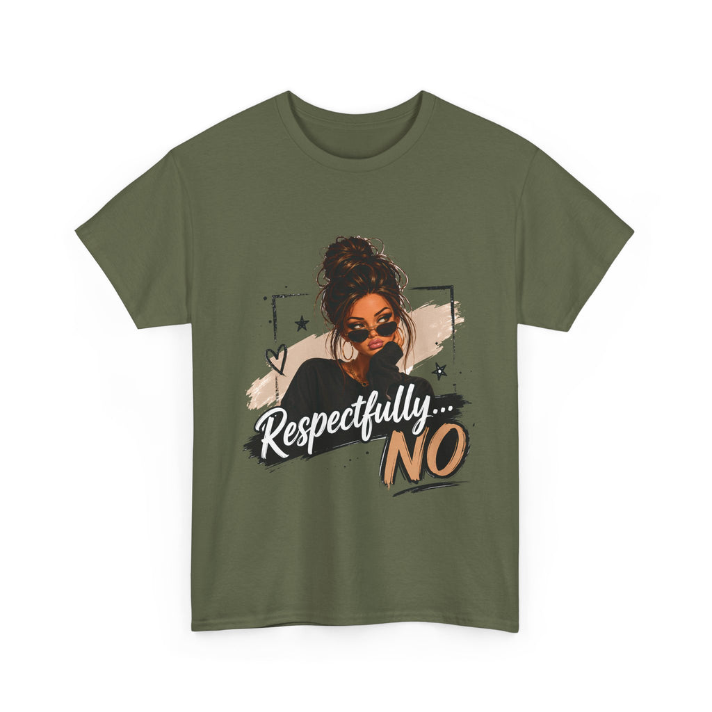 Respectfully No Tee — Graphic Statement Shirt with Woman Illustration