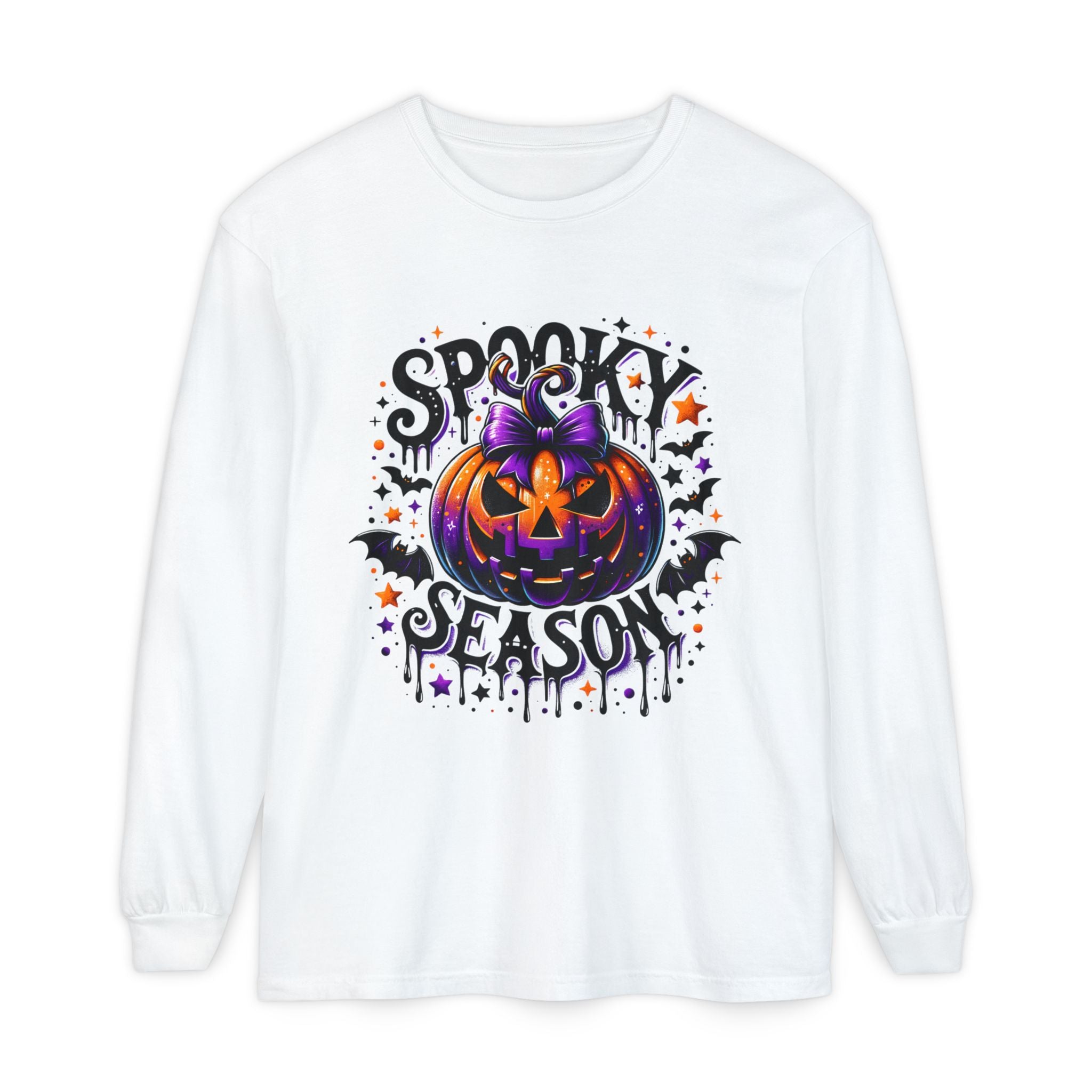 Spooky Season Long Sleeve Tee — Purple Jack-O'-Lantern Halloween Shirt