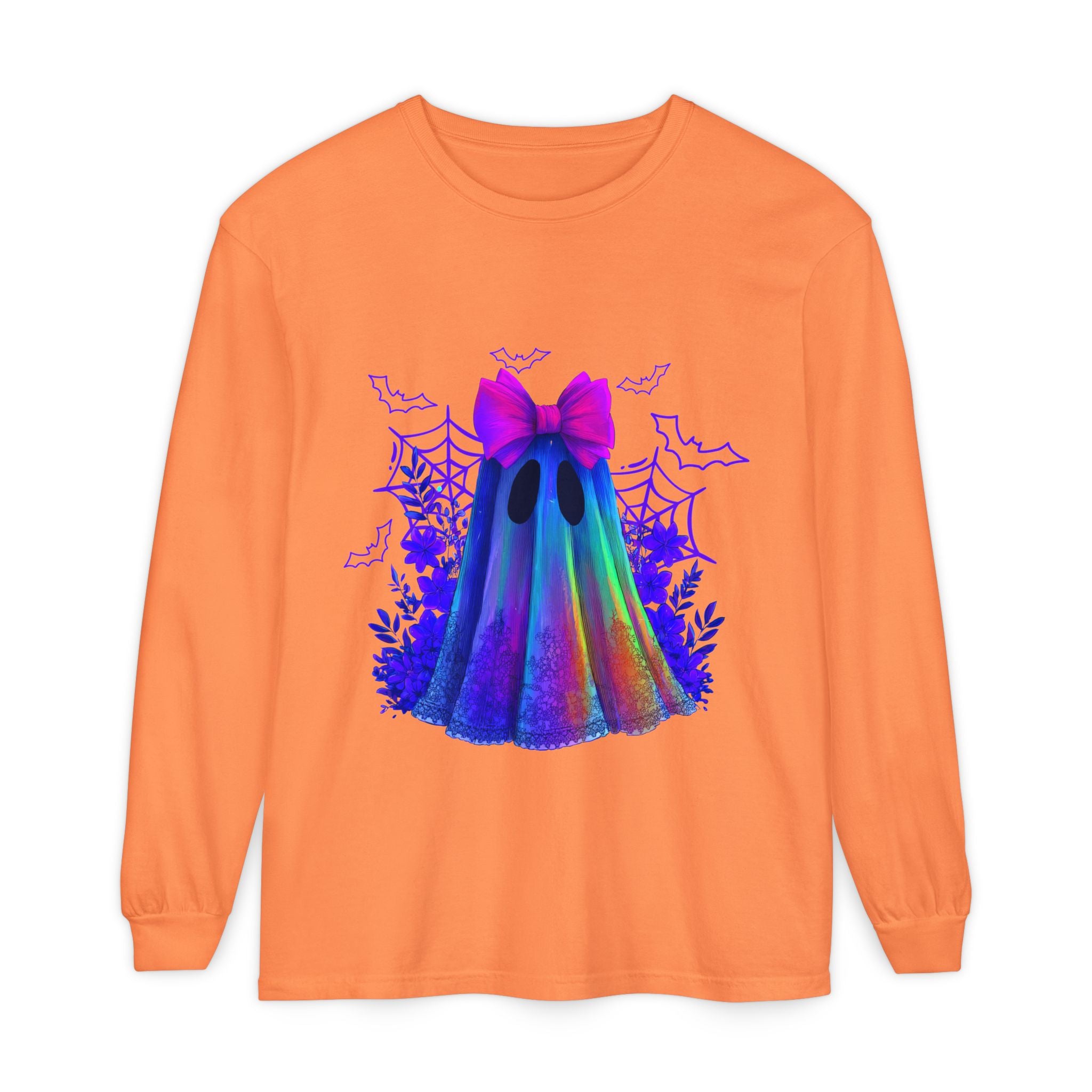 Halloween Ghost Long Sleeve Tee — Holographic Bow Ghost Graphic