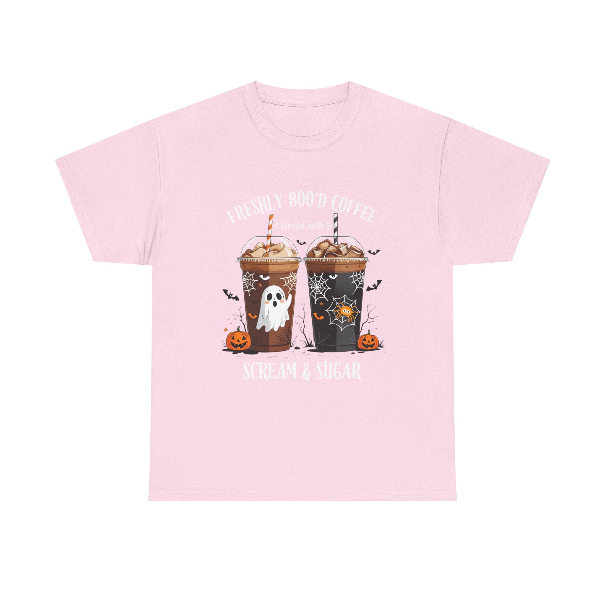 Halloween Coffee T‑Shirt - "Freshly Boo’d Coffee: Scream & Sugar" Funny Spooky Pumpkin Ghost Tee