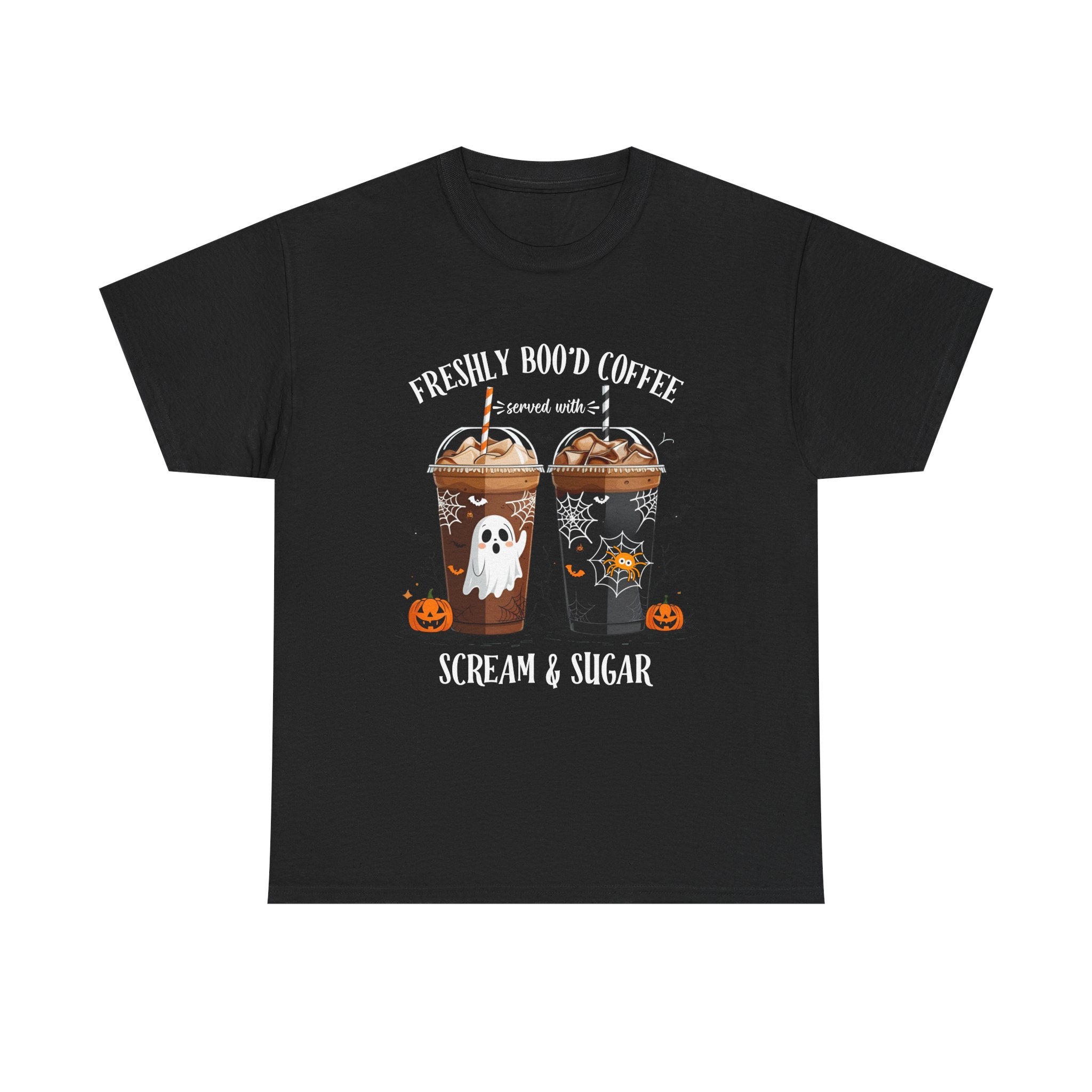 Halloween Coffee T‑Shirt - "Freshly Boo’d Coffee: Scream & Sugar" Funny Spooky Pumpkin Ghost Tee