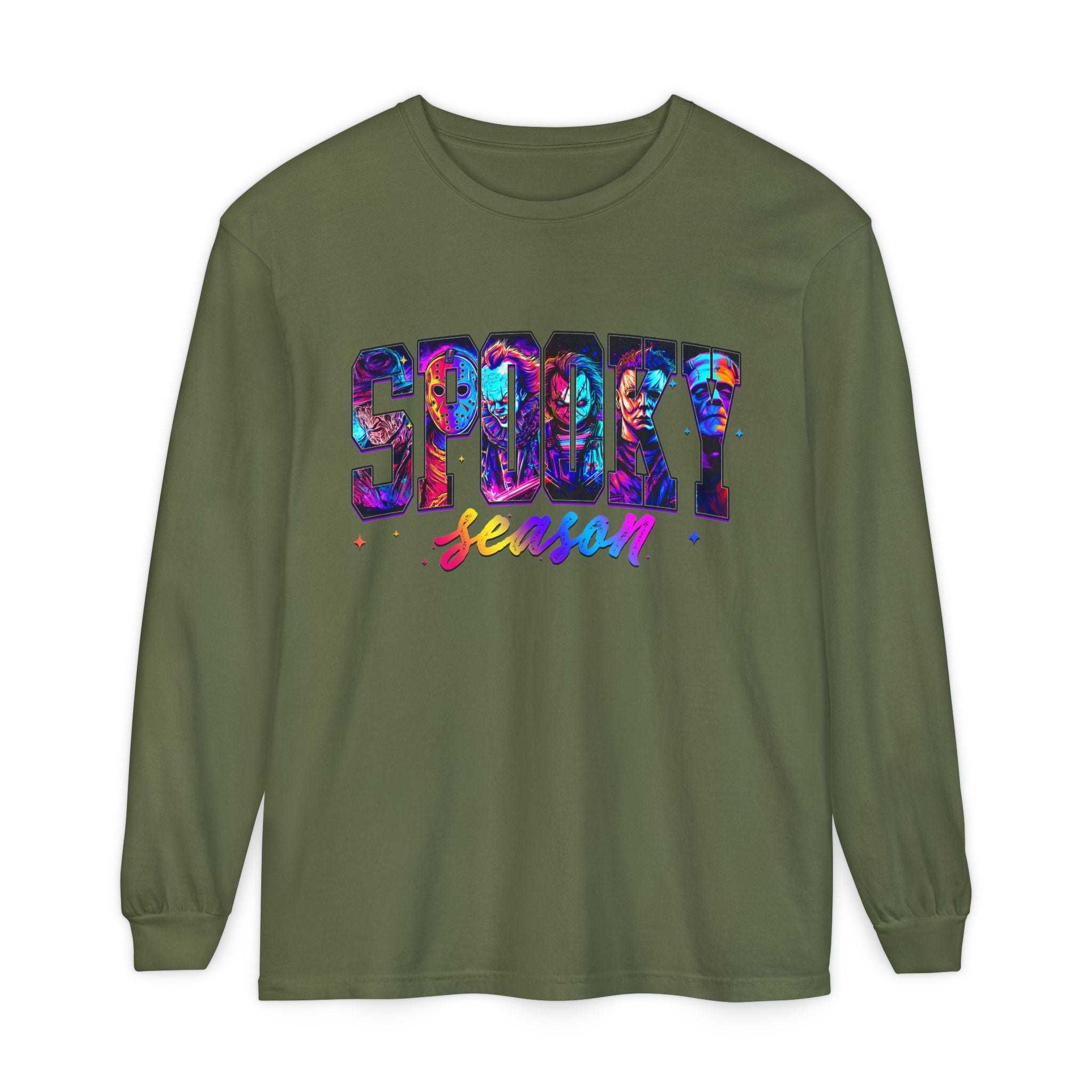 Spooky Season Long Sleeve Tee — Colorful Halloween Graphic