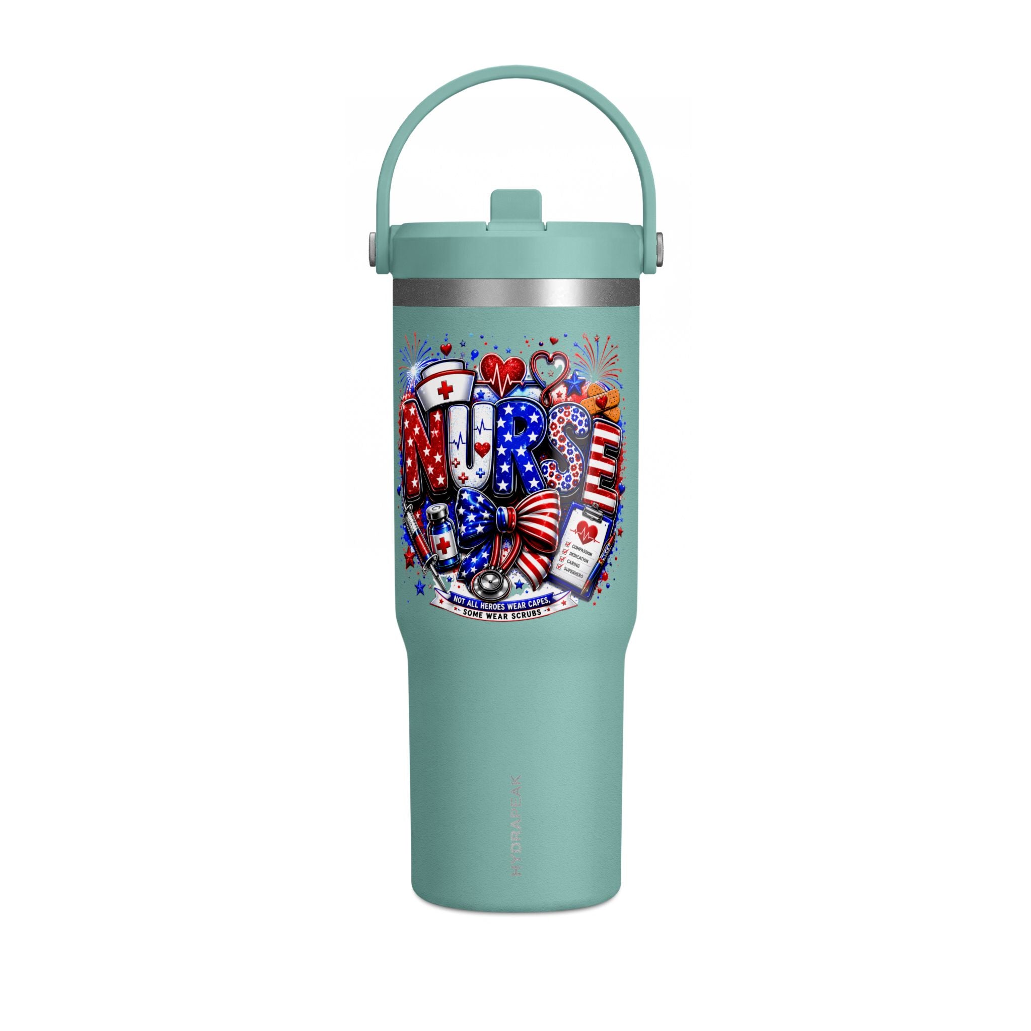 32oz Nomad Tumbler — Patriotic Nurse Design (Red White Blue)
