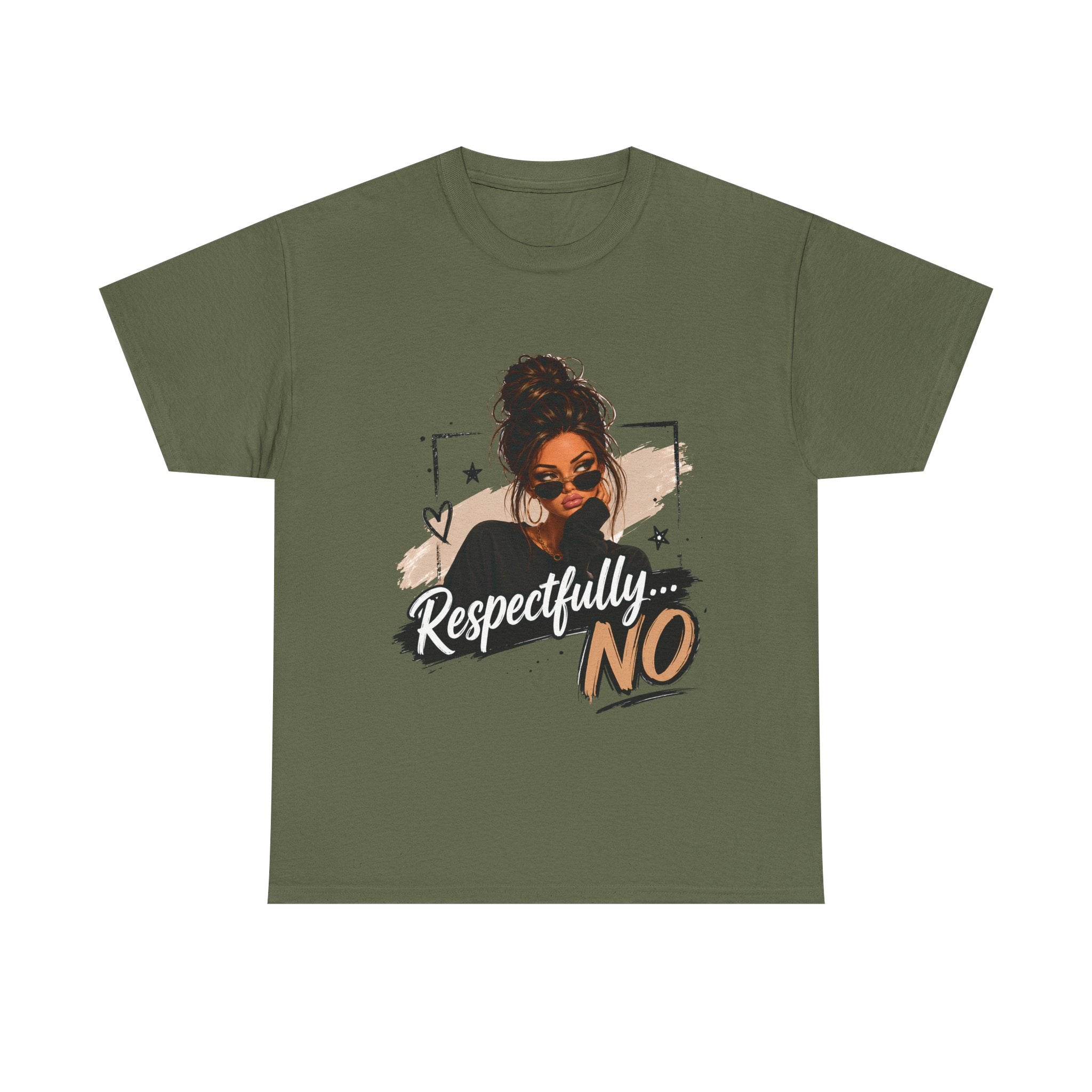 Respectfully No Tee — Graphic Statement Shirt with Woman Illustration