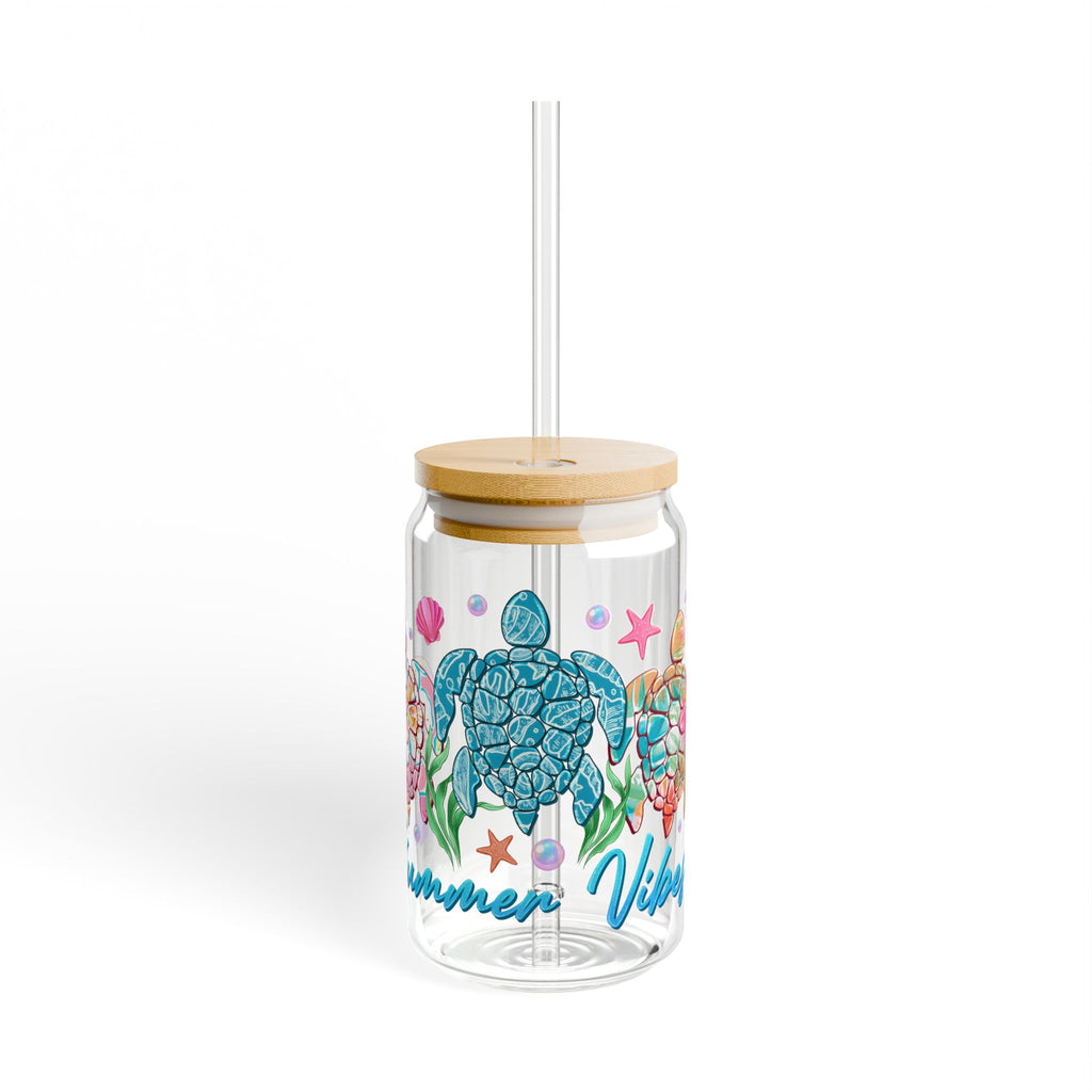 Sea Turtle Sipper Glass - 16oz Summer Vibes Drink Tumbler