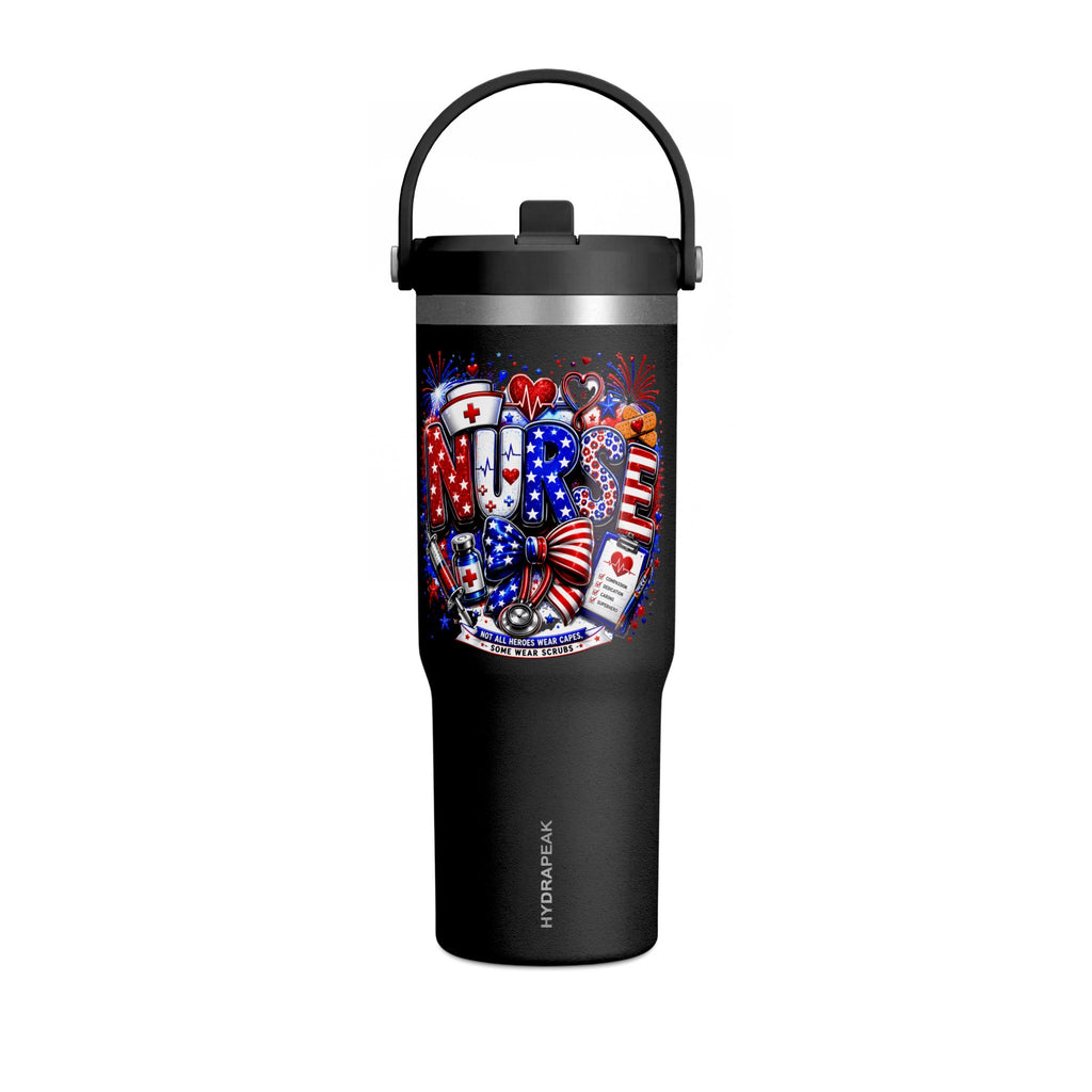 32oz Nomad Tumbler — Patriotic Nurse Design (Red White Blue)