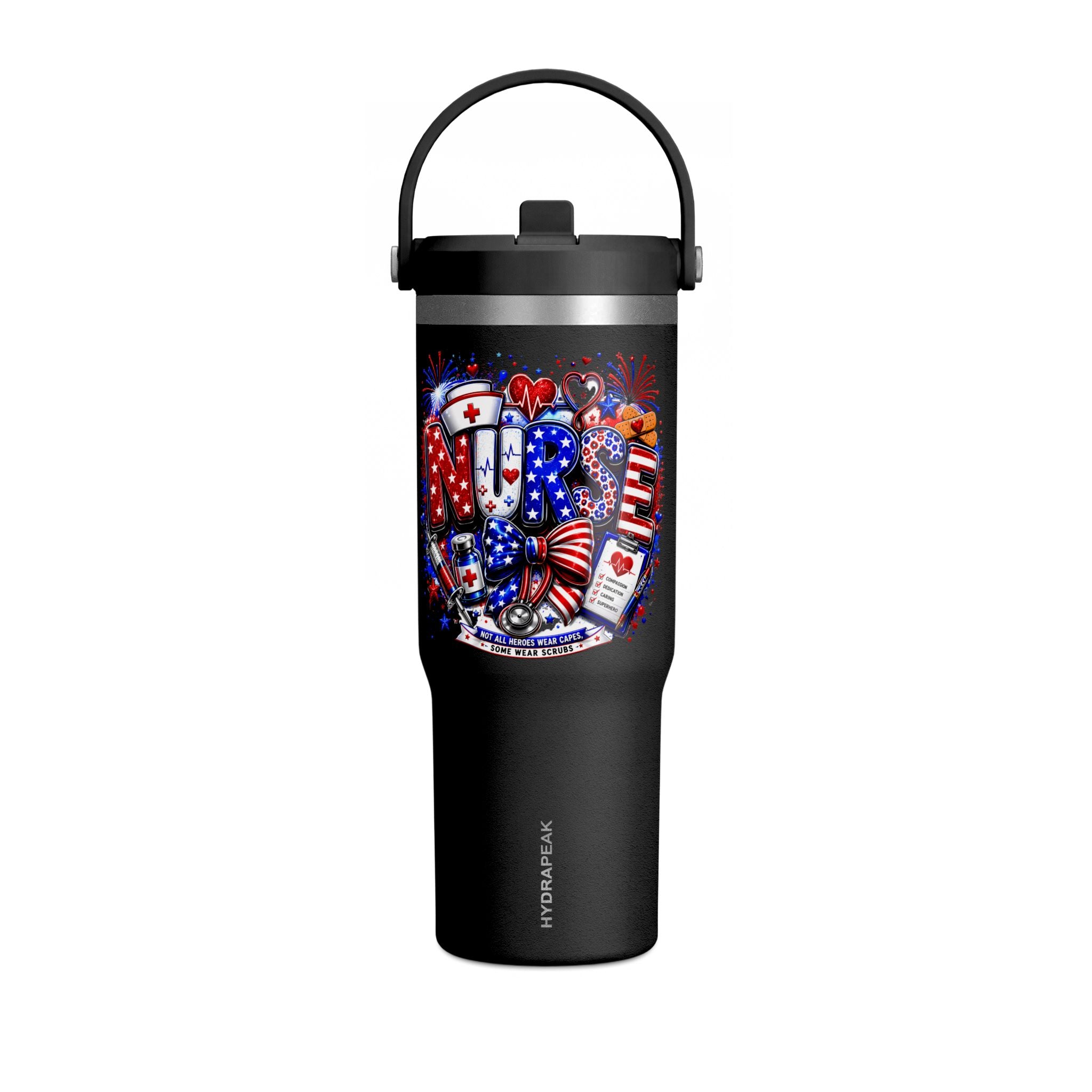 32oz Nomad Tumbler — Patriotic Nurse Design (Red White Blue)
