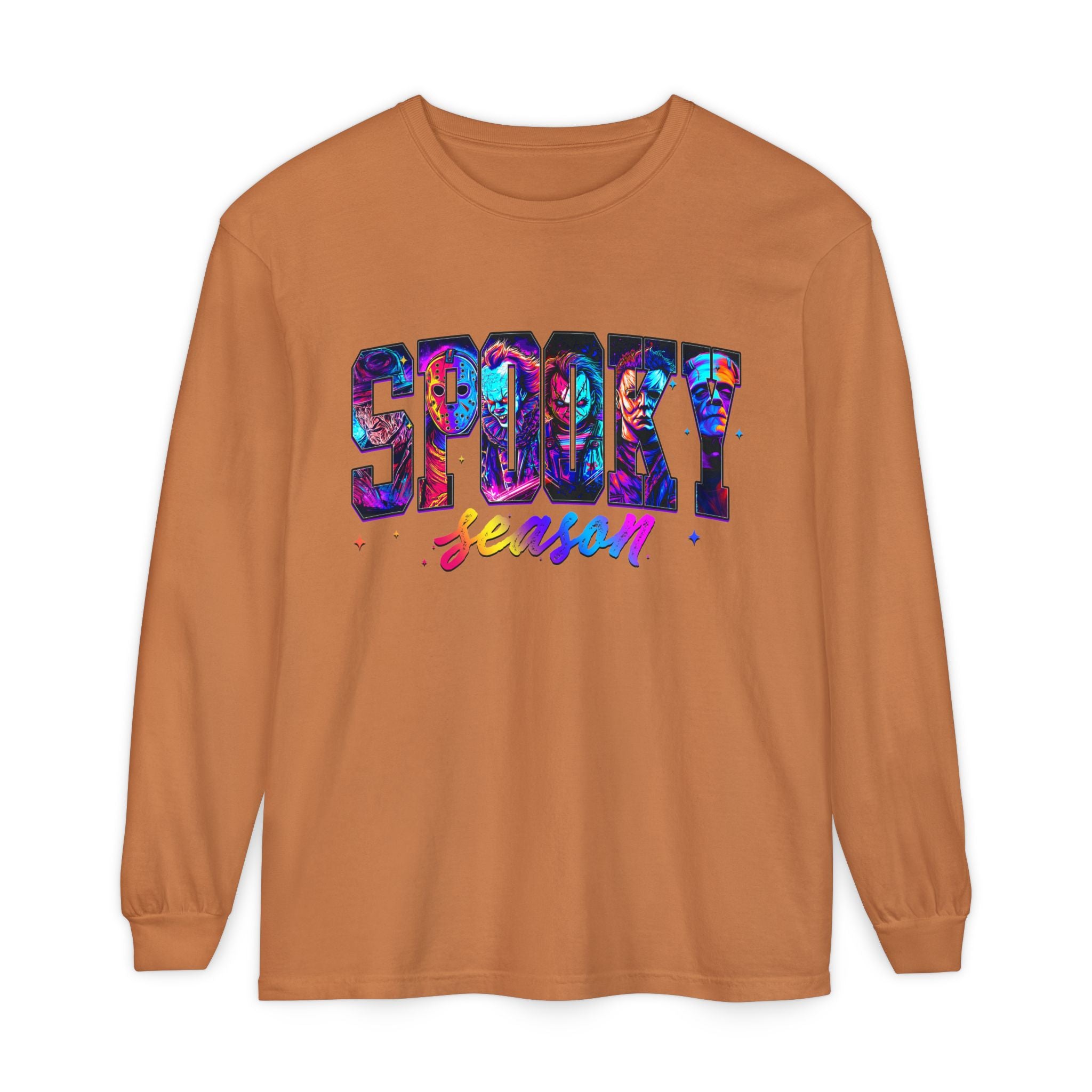 Spooky Season Long Sleeve Tee — Colorful Halloween Graphic