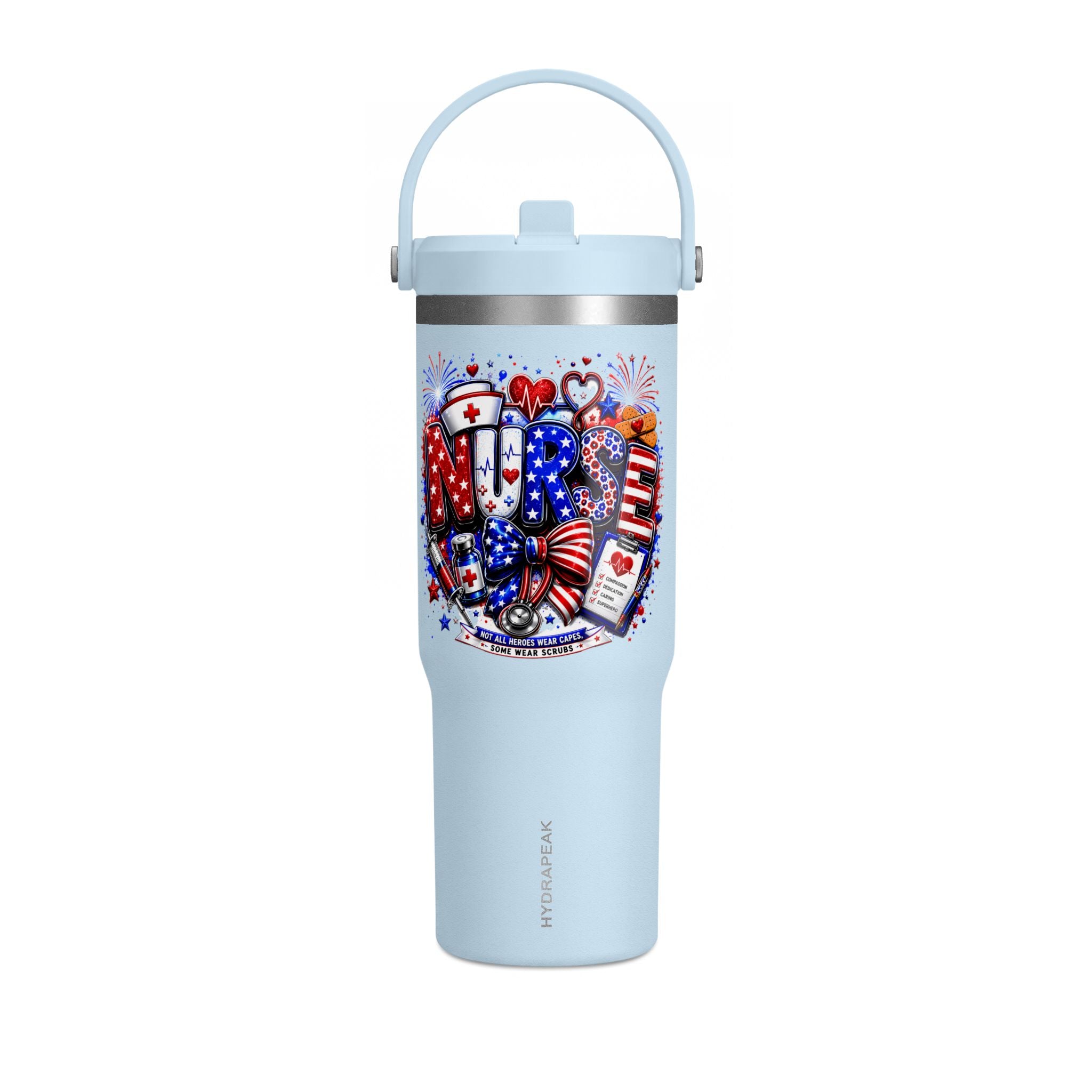32oz Nomad Tumbler — Patriotic Nurse Design (Red White Blue)