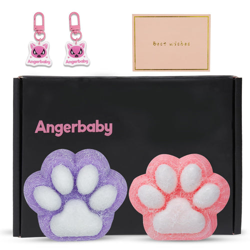 2 pcs Taba Squishy Cat Paw Toy Handmade Cute Kawaii FuFu Squishies Sticky Squishy Pinch Fmily Jelly Kitty Paw Squeeze Toys YoYo Squishy Funny Fidget Toys Novelty Things for Gift Kids-Purple&Pink