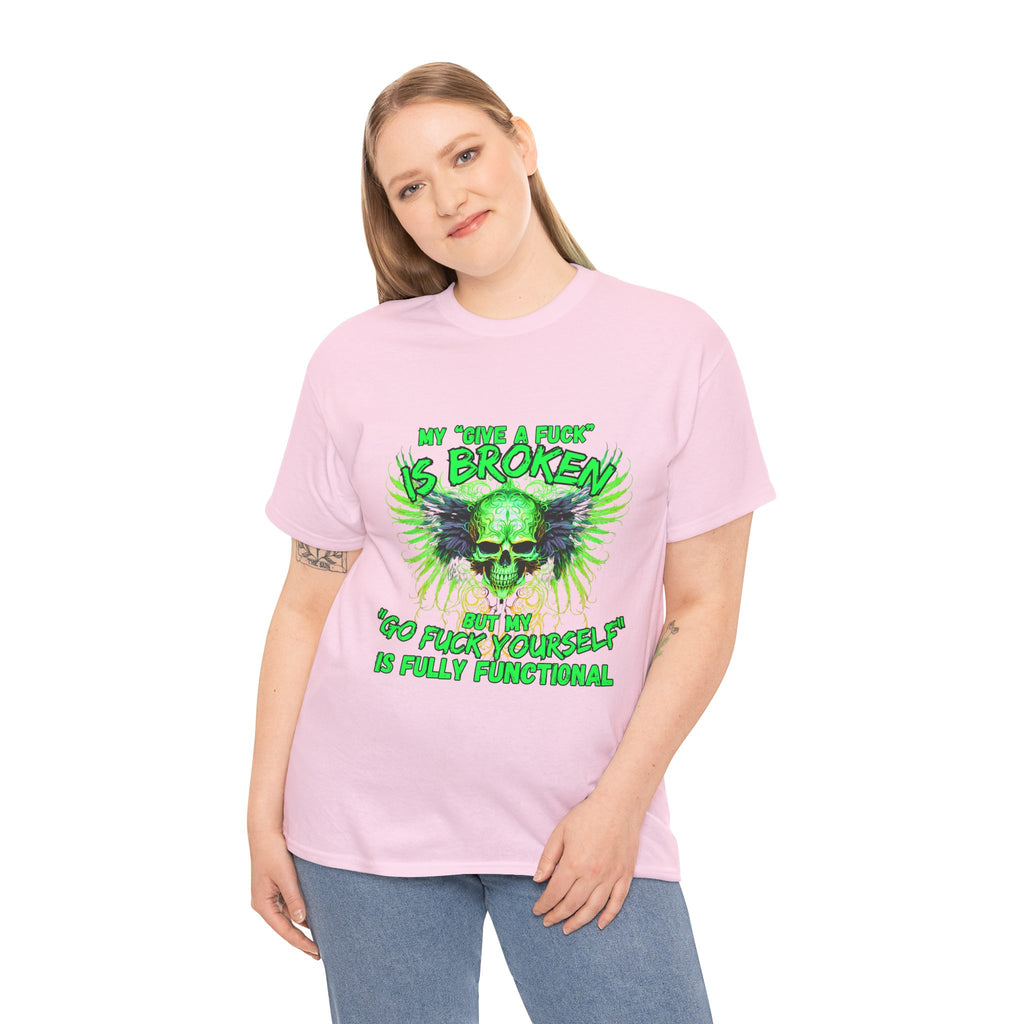 Graphic Tee — Green Skull 'My Other Half Is Broken, So Fuck Yourself' Punk T-Shirt