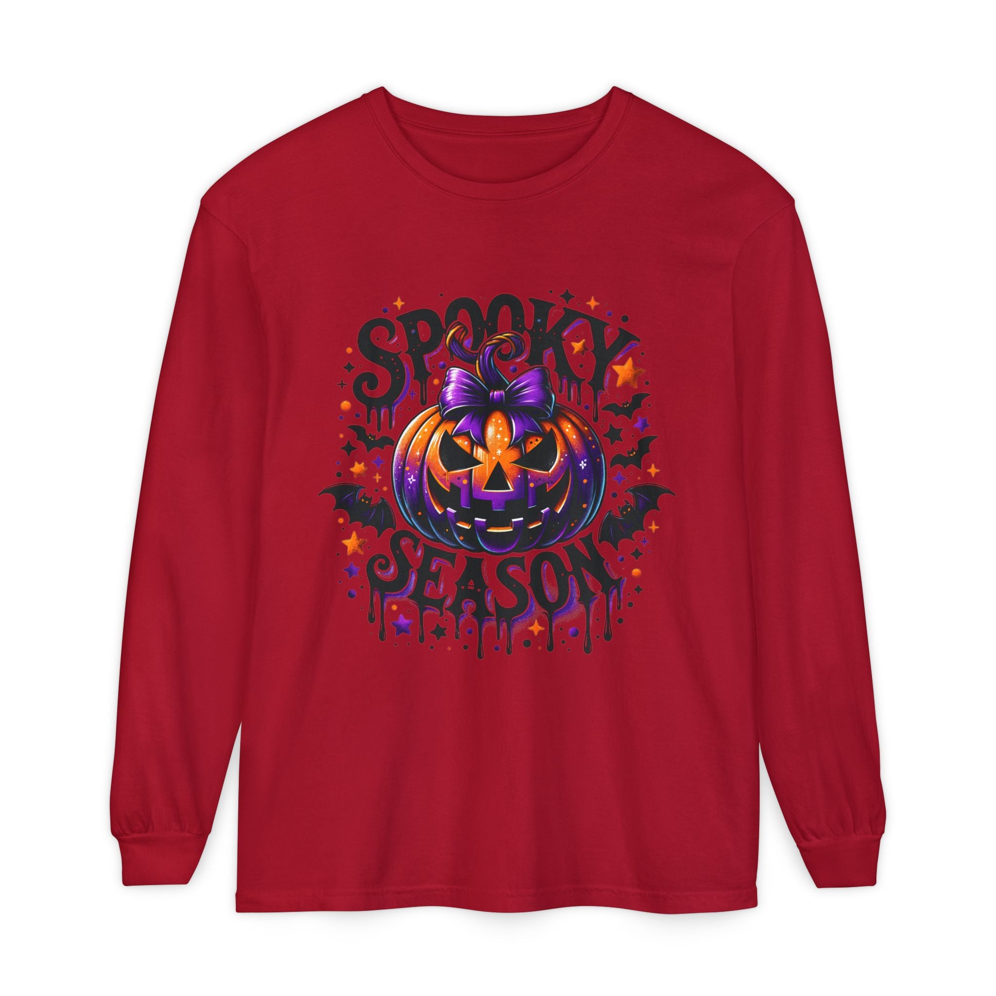 Spooky Season Long Sleeve Tee — Purple Jack-O'-Lantern Halloween Shirt