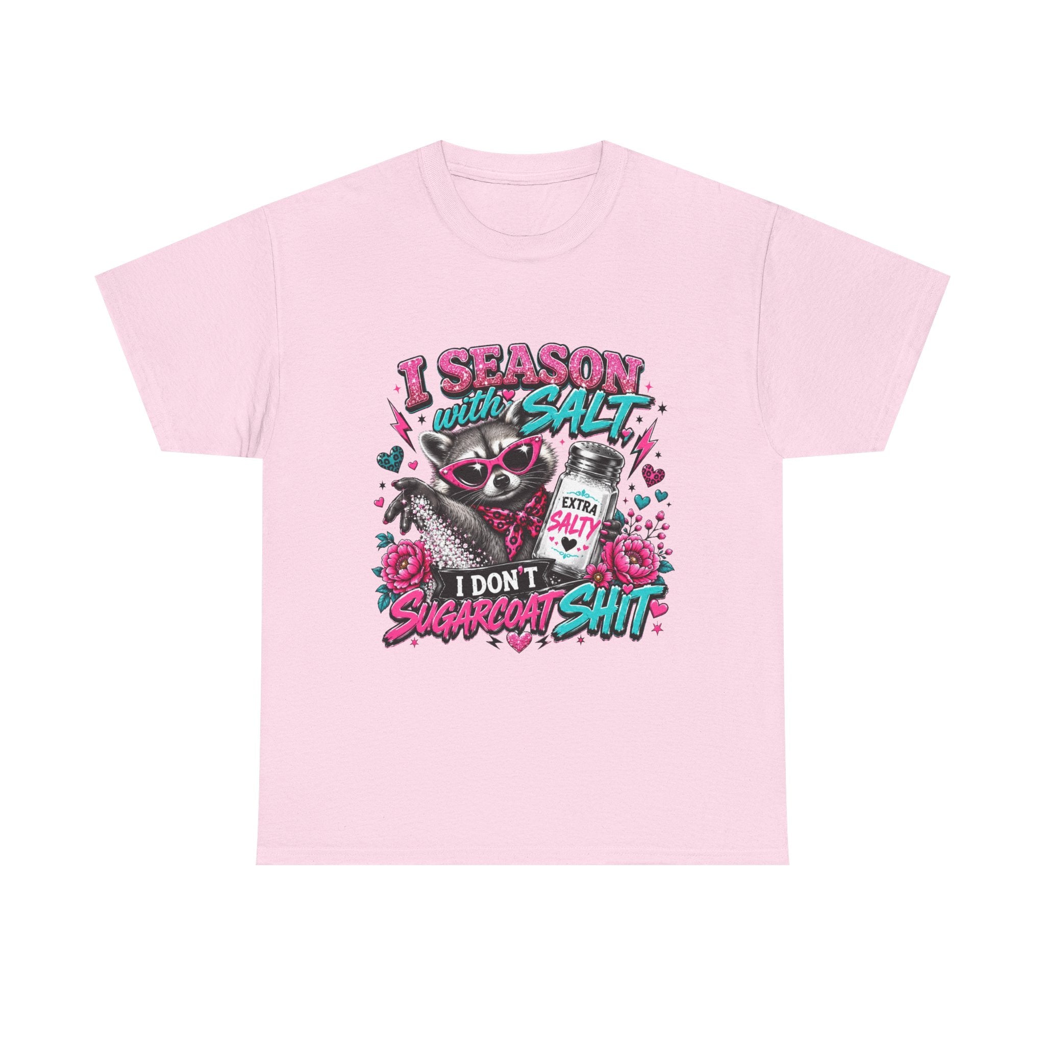 Salt-Sassy Raccoon T-Shirt — "I Season With Salt, I Don't Sugarcoat Sh!t" Graphic Tee
