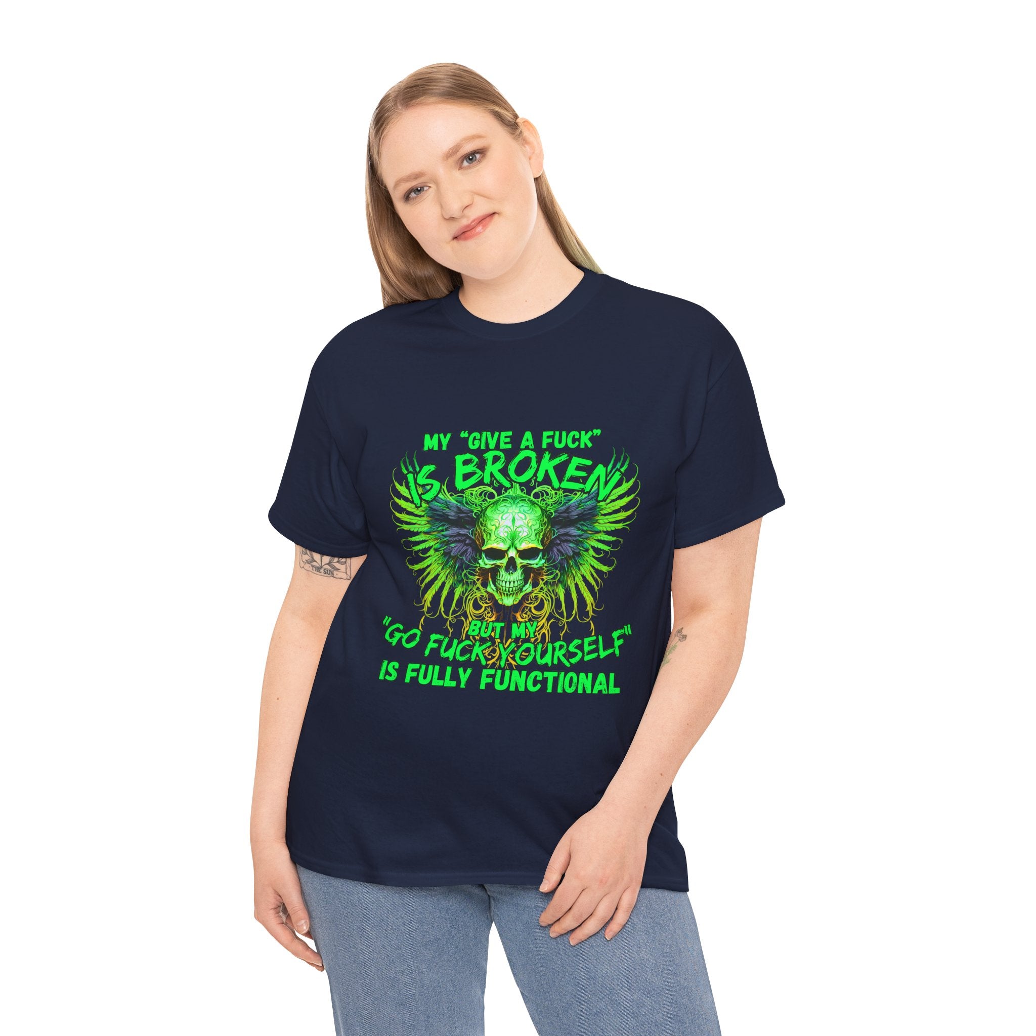 Graphic Tee — Green Skull 'My Other Half Is Broken, So Fuck Yourself' Punk T-Shirt
