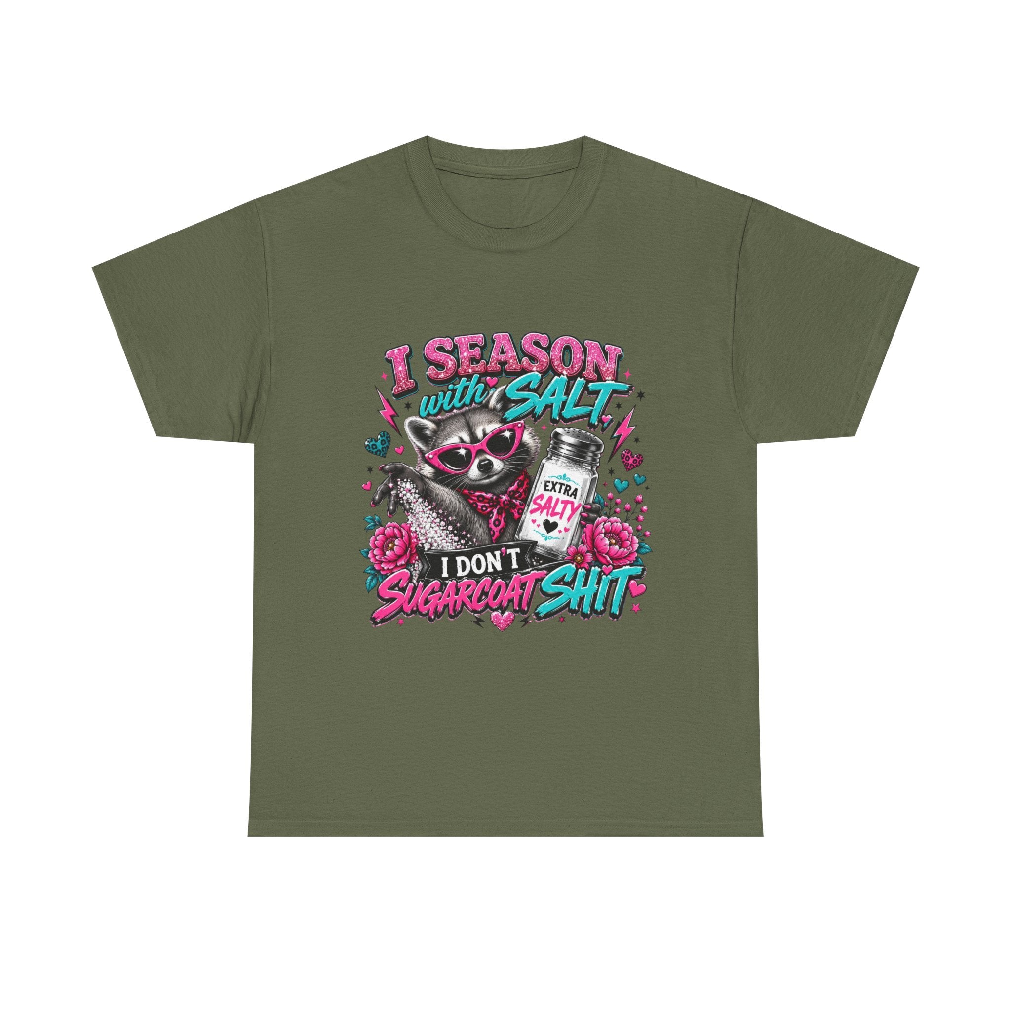 Salt-Sassy Raccoon T-Shirt — "I Season With Salt, I Don't Sugarcoat Sh!t" Graphic Tee