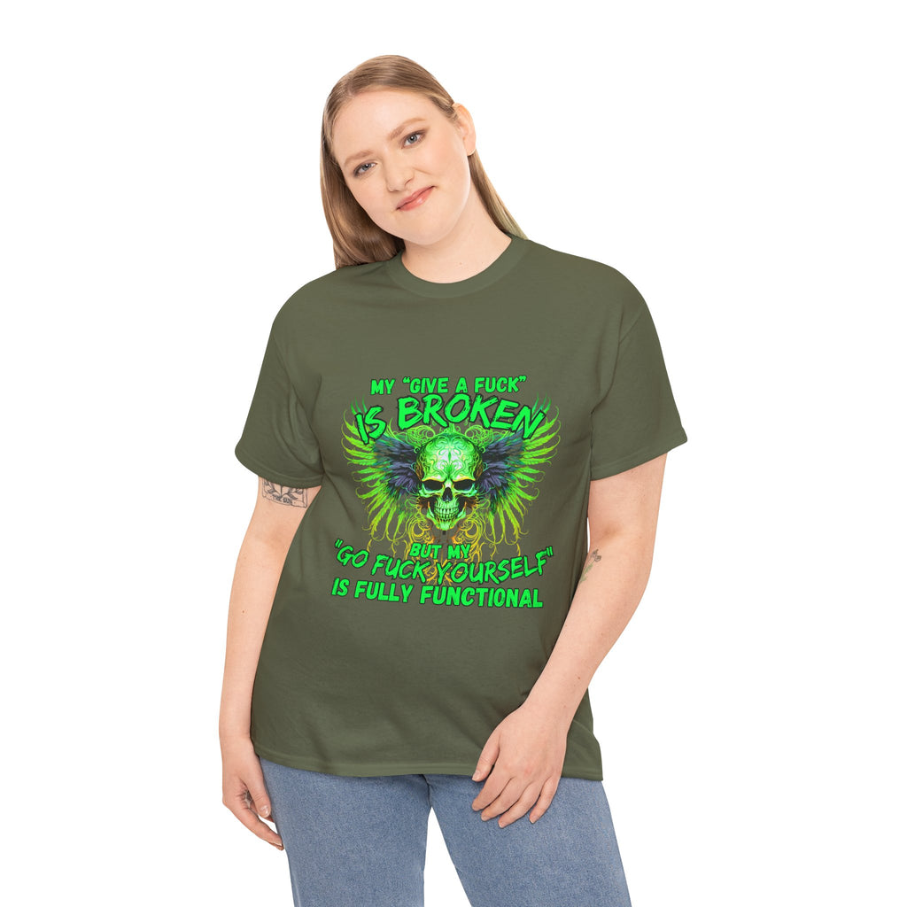 Graphic Tee — Green Skull 'My Other Half Is Broken, So Fuck Yourself' Punk T-Shirt