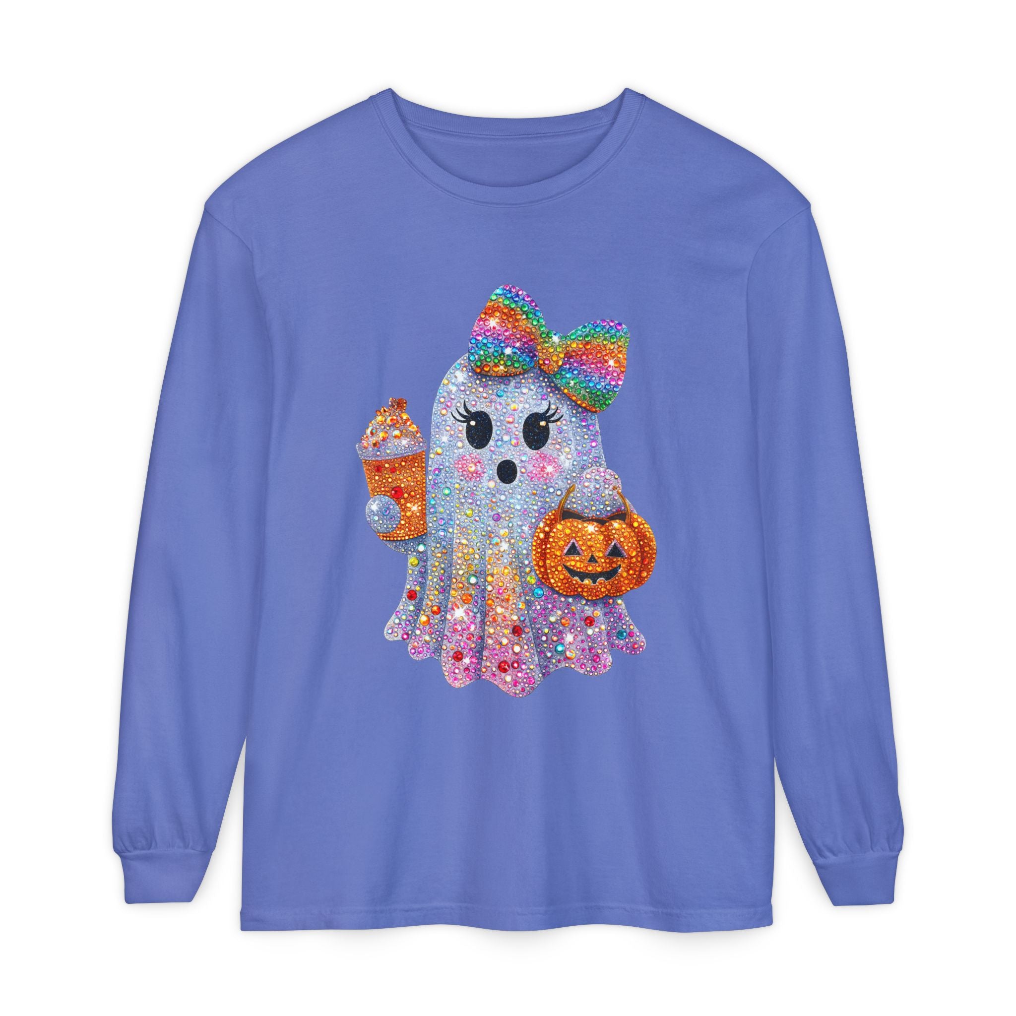 Sparkle Ghost Long Sleeve Tee — Cute Halloween Pumpkin & Candy Design