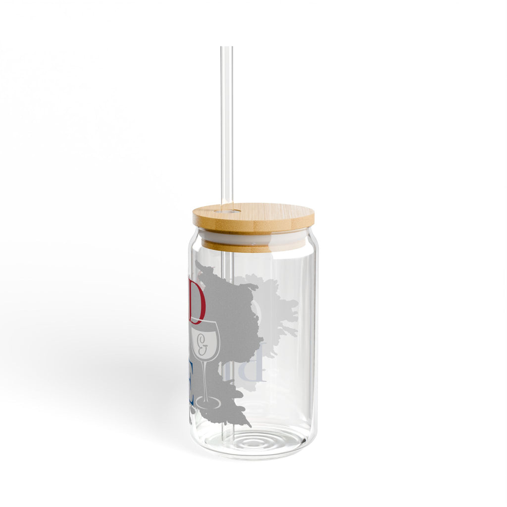 Bed, Wine & Blue 16oz Sipper Glass — Patriotic Red White Blue Drink Jar with Straw