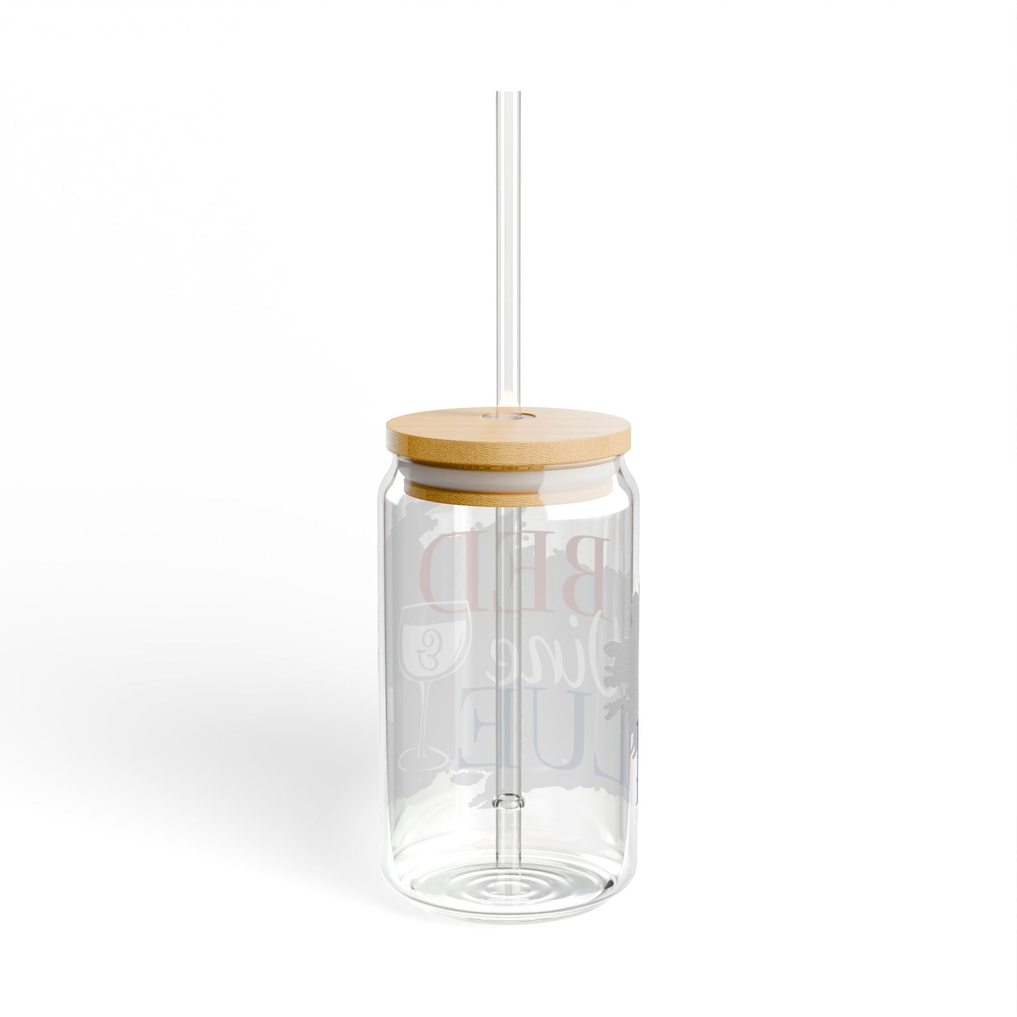 Bed, Wine & Blue 16oz Sipper Glass — Patriotic Red White Blue Drink Jar with Straw
