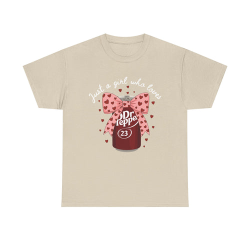 Dr Pepper 23 Tee — "Just a Girl Who Loves" Cute Soda Bow T-Shirt
